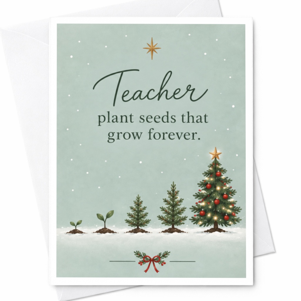 Teacher Plant Seeds That Grow Forever Teacher Appreciation Card Christmas Holiday Card For Teacher Thank You Card C8685