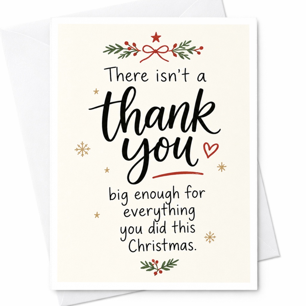There Isn't A Thank You Big Enough Christmas Thank You Card Holiday Appreciation Greeting Card For Friend Family C8698