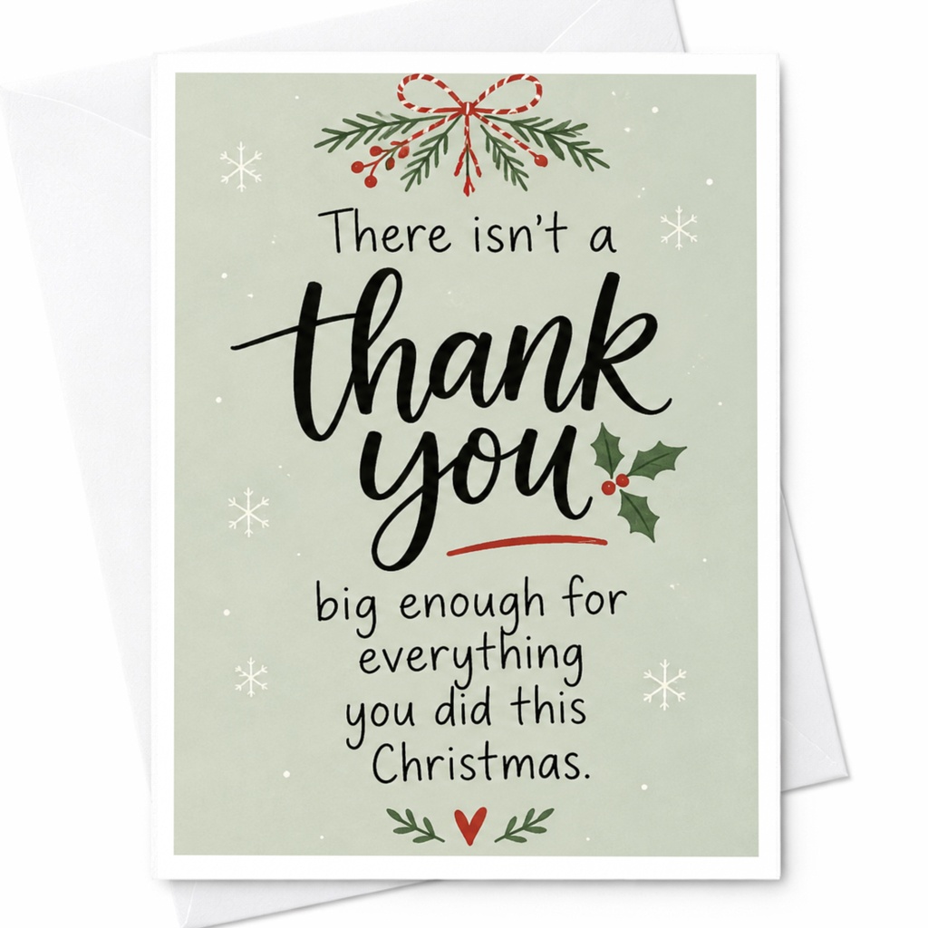 There Isn't A Thank You Big Enough Christmas Thank You Card Holiday Appreciation Greeting Card For Friend Family C8699