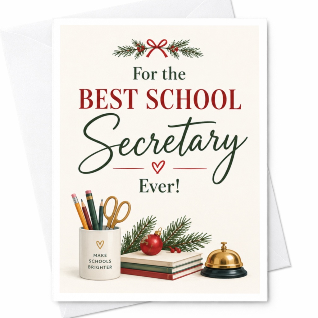 For The Best School Secretary Ever! Appreciation Card School Staff Thank You Card Holiday Greeting Card For Secretary C8705