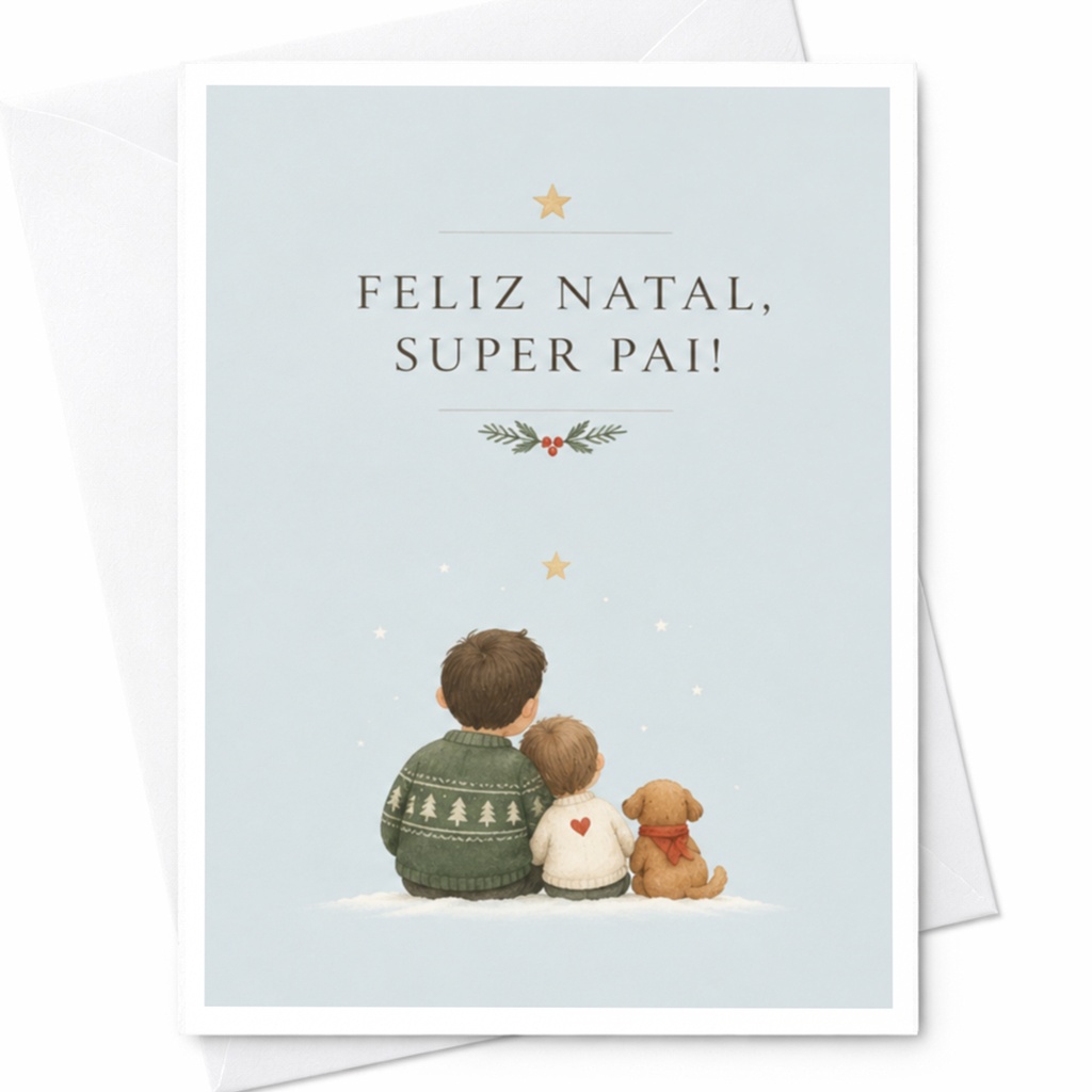 Feliz Natal, Super Pai! Christmas Card Dad Father Holiday Greeting Cute Family Illustration Festive Card From Kids C8708