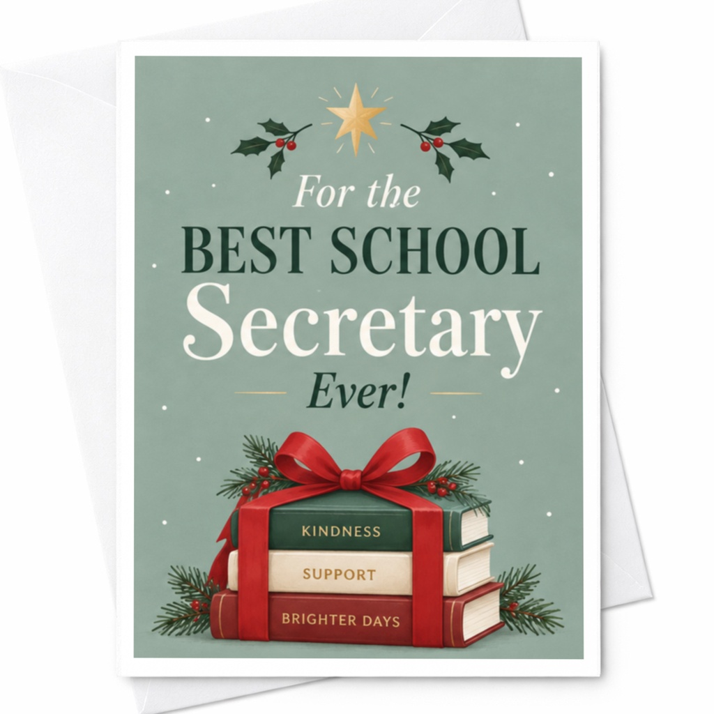 For The Best School Secretary Ever! Appreciation Card Holiday Greeting Card Thank You School Staff Christmas Card C8706