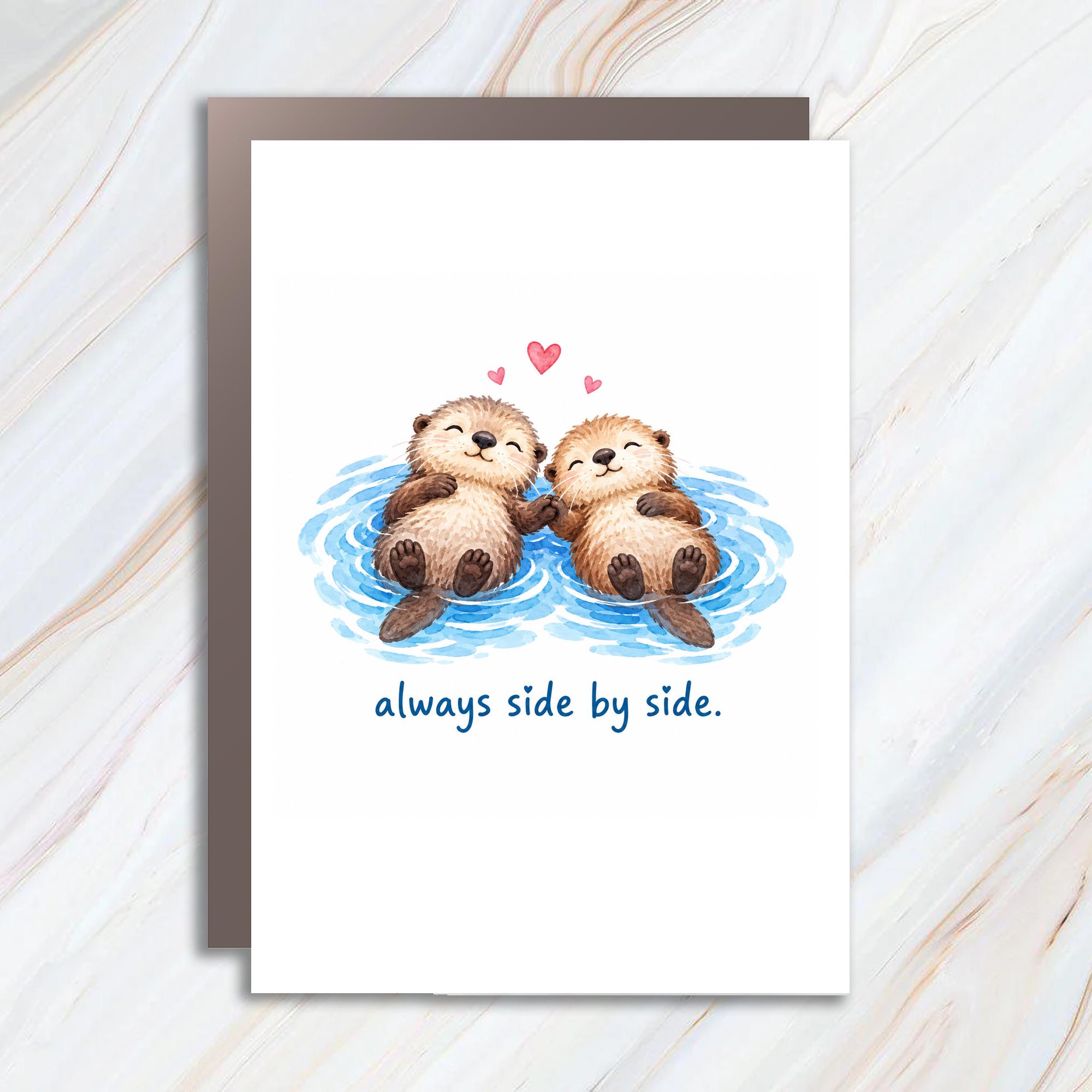 Always Side By Side. Cute Otter Love Card Romantic Anniversary Card For Couple Sweet Animal Greeting Card C1194