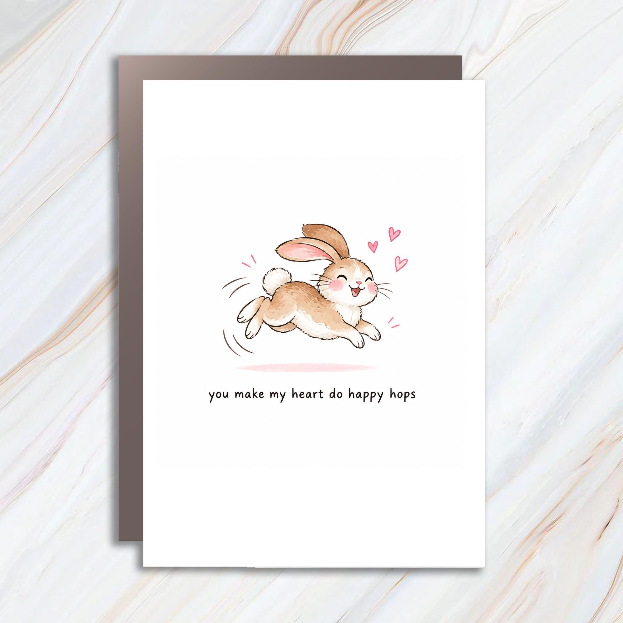 You Make My Heart Do Happy Hops Cute Love Card Happy Bunny With Hearts Romantic Greeting Card For Her Sweet Anniversary Card C1198