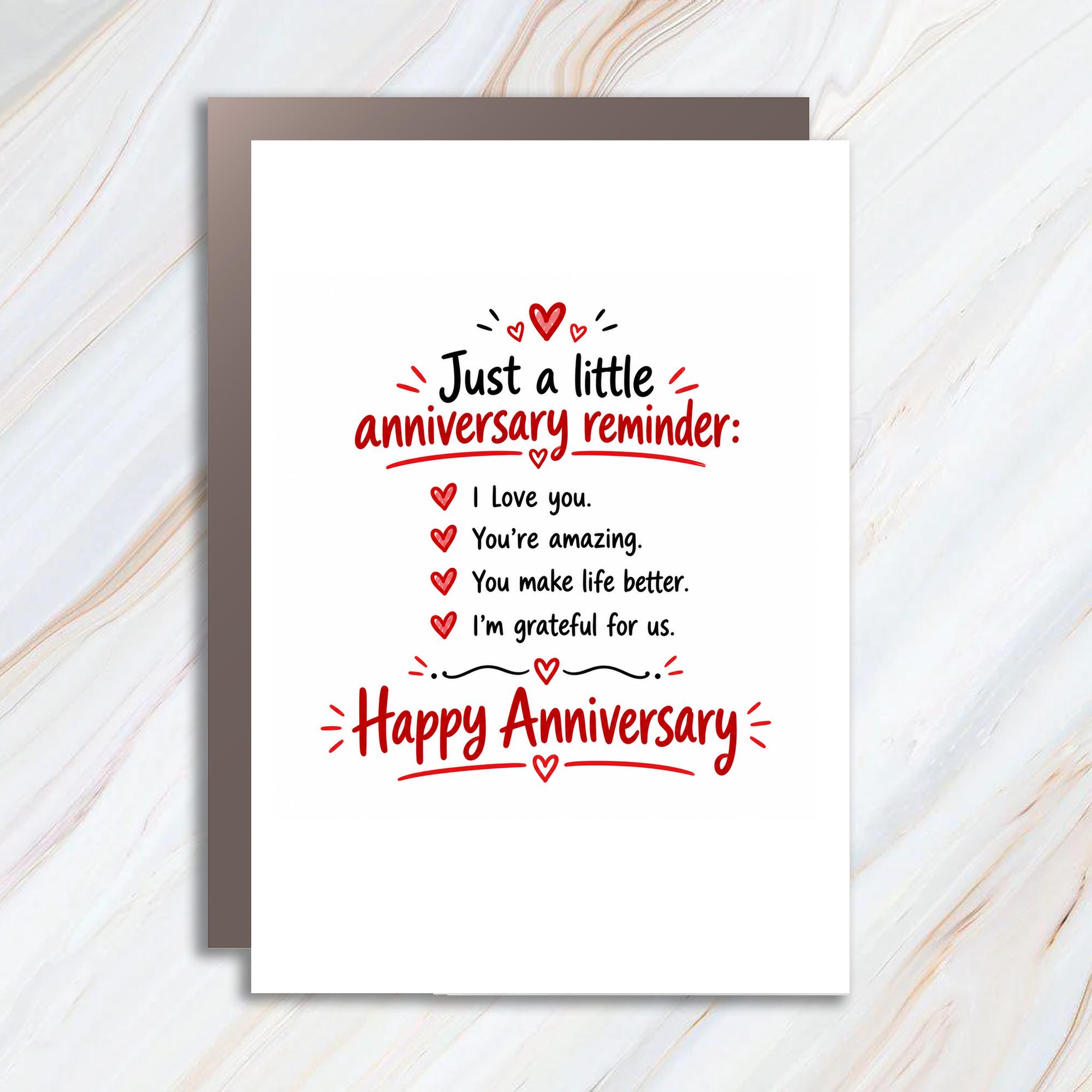 Just A Little Anniversary Reminder Happy Anniversary Card I Love You Romantic Greeting Card For Husband Wife Couple C1199
