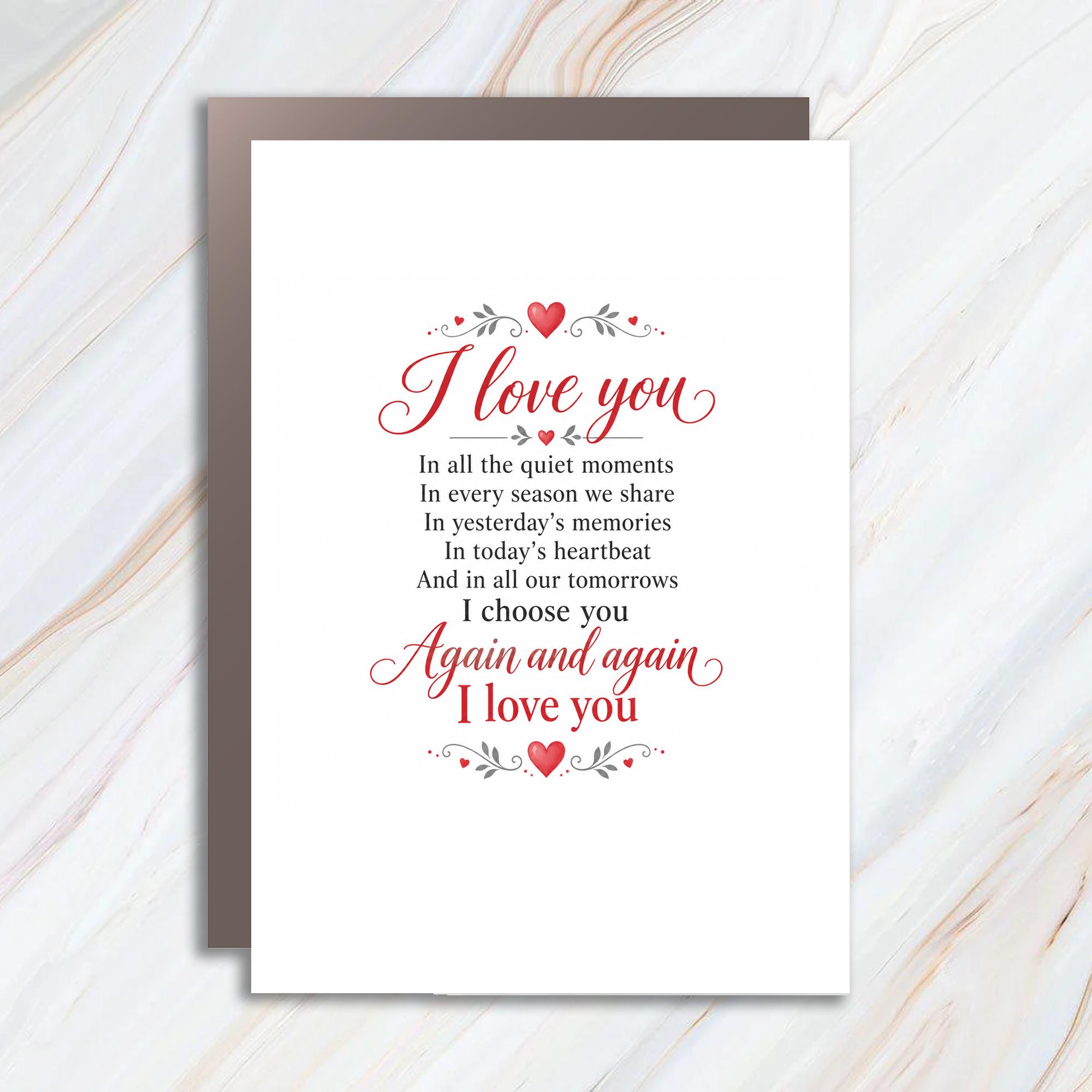 I Love You Romantic Anniversary Card For Wife Husband Sweet Love Message I Choose You Again And Again Heartfelt Card C1200