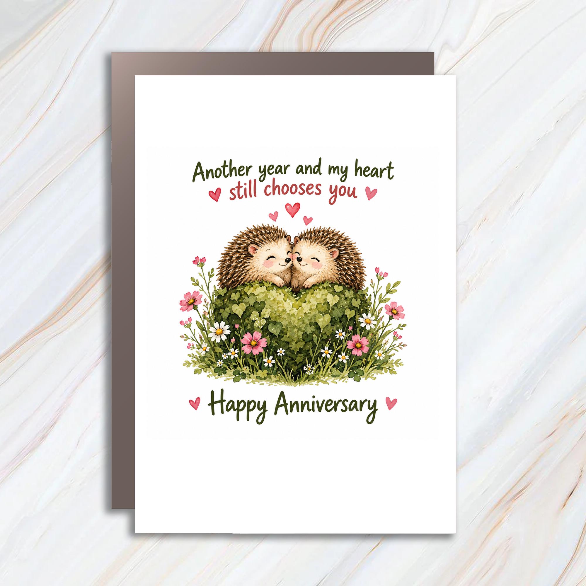 Another Year And My Heart Still Chooses You Happy Anniversary Card Cute Hedgehogs Romantic Greeting Card For Couple C1202
