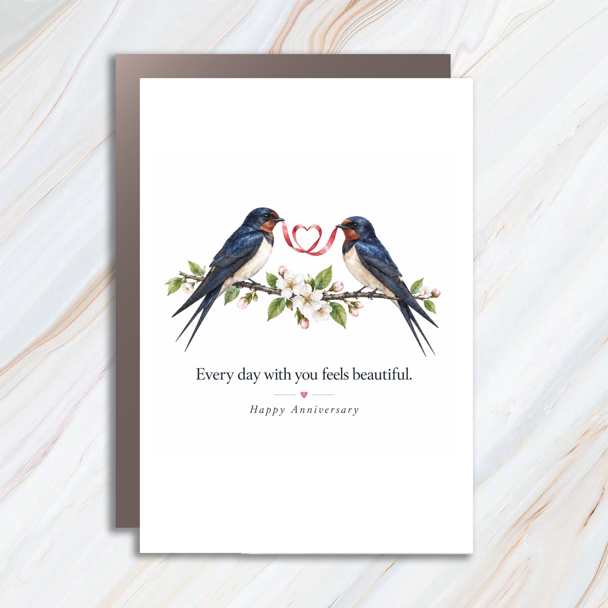 Every Day With You Feels Beautiful Happy Anniversary Card Romantic Greeting Card For Couple Love Birds Floral C1206