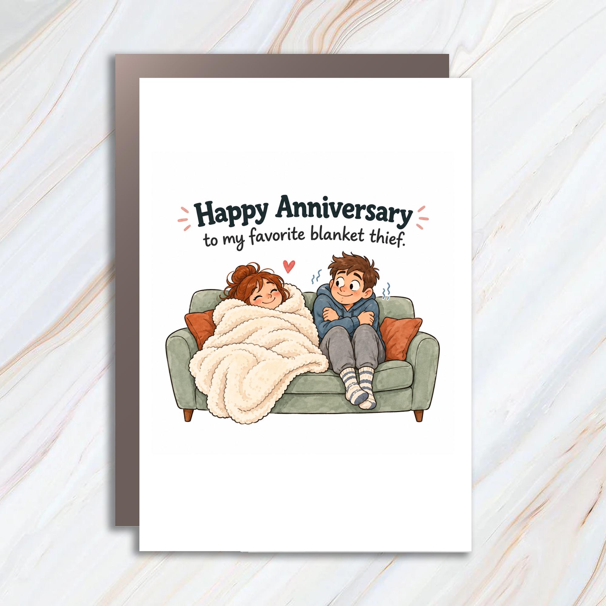 Happy Anniversary To My Favorite Blanket Thief Cute Anniversary Card For Husband Wife Cozy Couple Romantic Love Card C1213