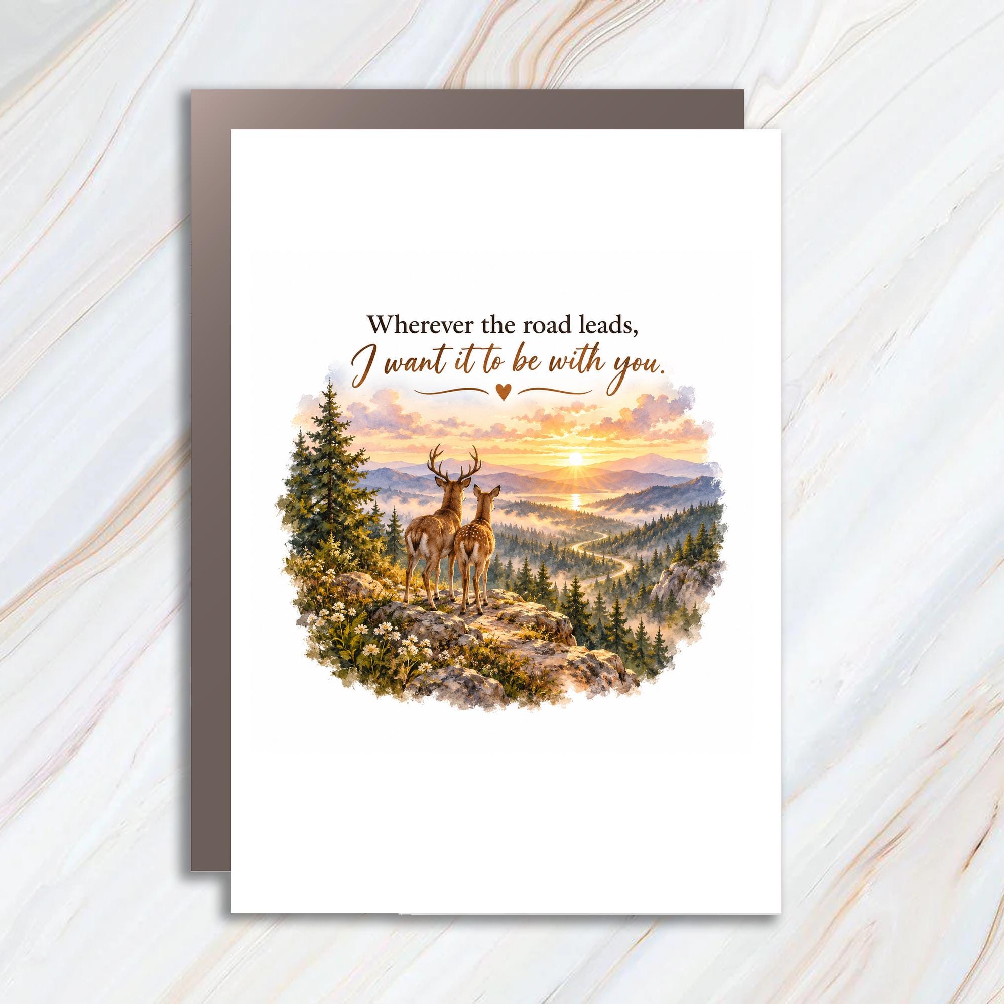 Wherever The Road Leads, I Want It To Be With You Anniversary Card Romantic Deer Couple Love Card For Husband Wife C1214