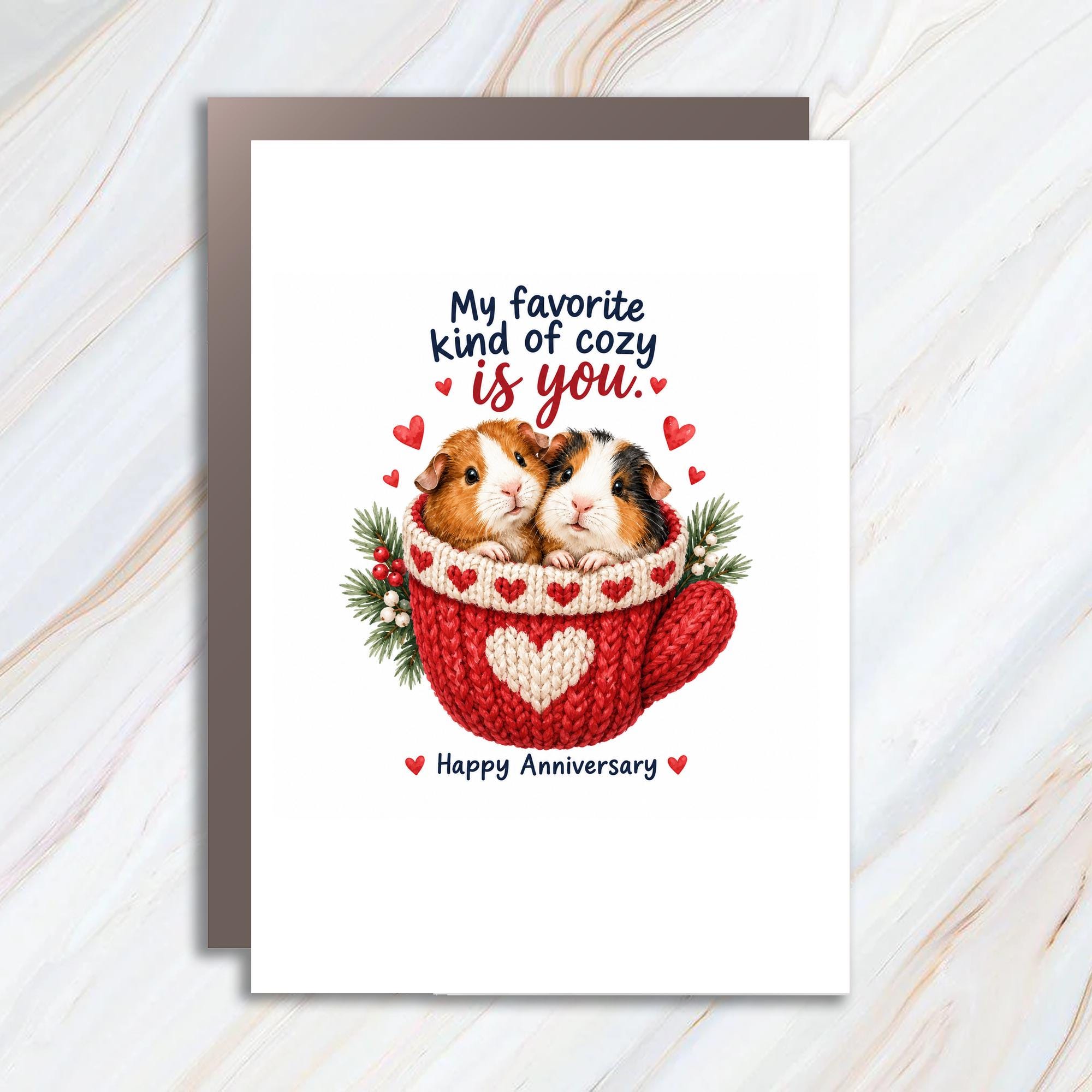 My Favorite Kind Of Cozy Is You Happy Anniversary Card Cute Guinea Pigs Romantic Greeting Card For Couple Love Card C1217