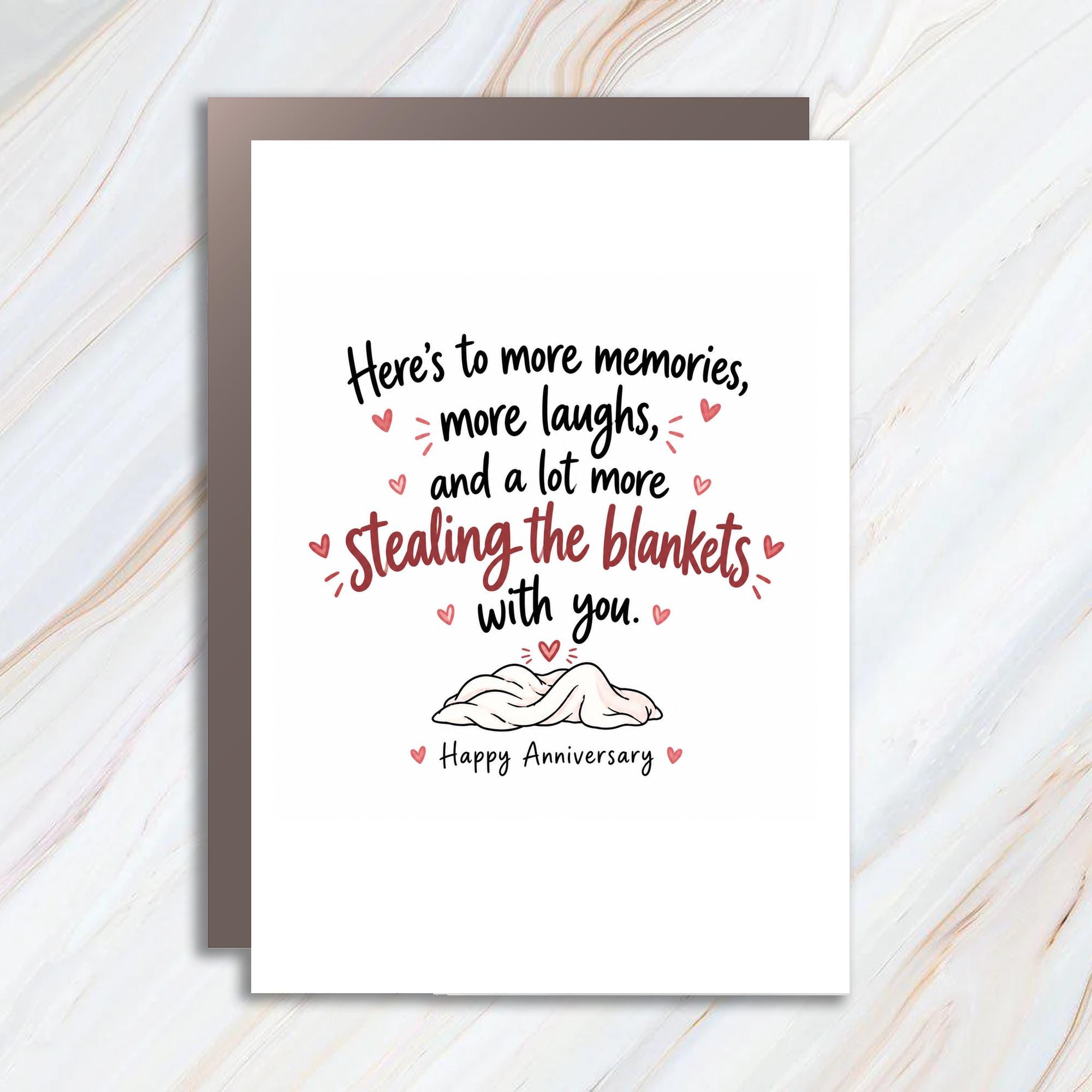 Here's To More Memories More Laughs Stealing The Blankets Happy Anniversary Card Romantic Couple Cute Love Card C1220