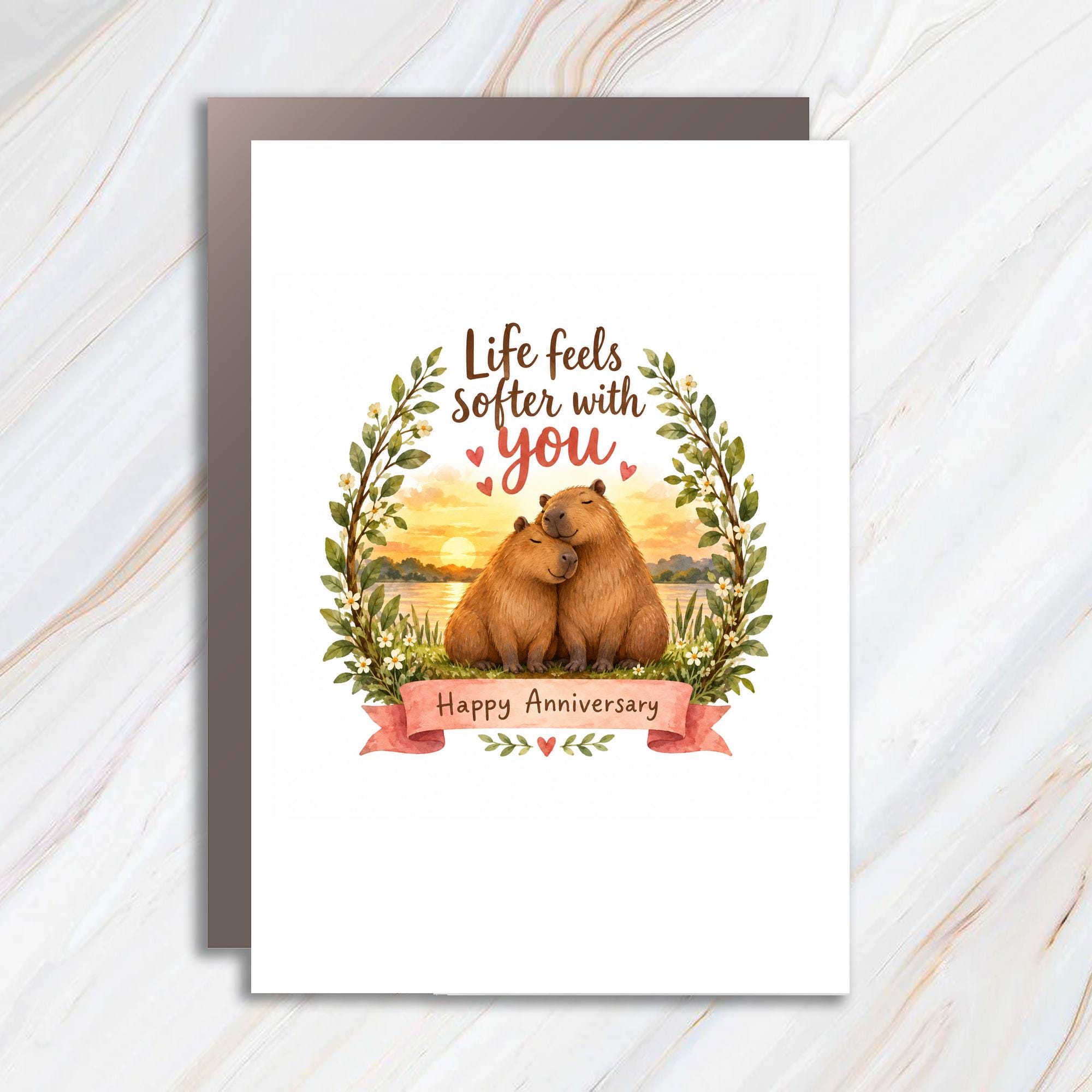 Life Feels Softer With You Anniversary Card Cute Capybara Couple Romantic Greeting Card For Husband Wife Partner C1228