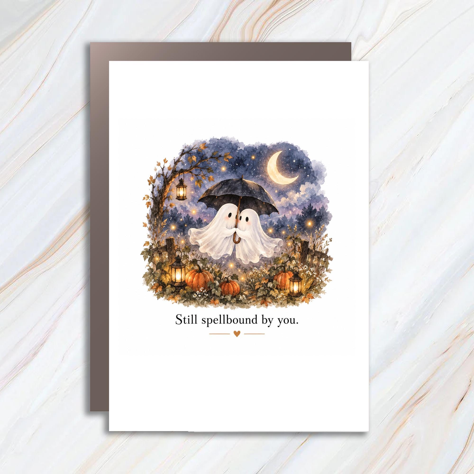 Still Spellbound By You Anniversary Card Romantic Ghost Couple Under Umbrella Cute Love Card For Partner Spooky Cute C1216