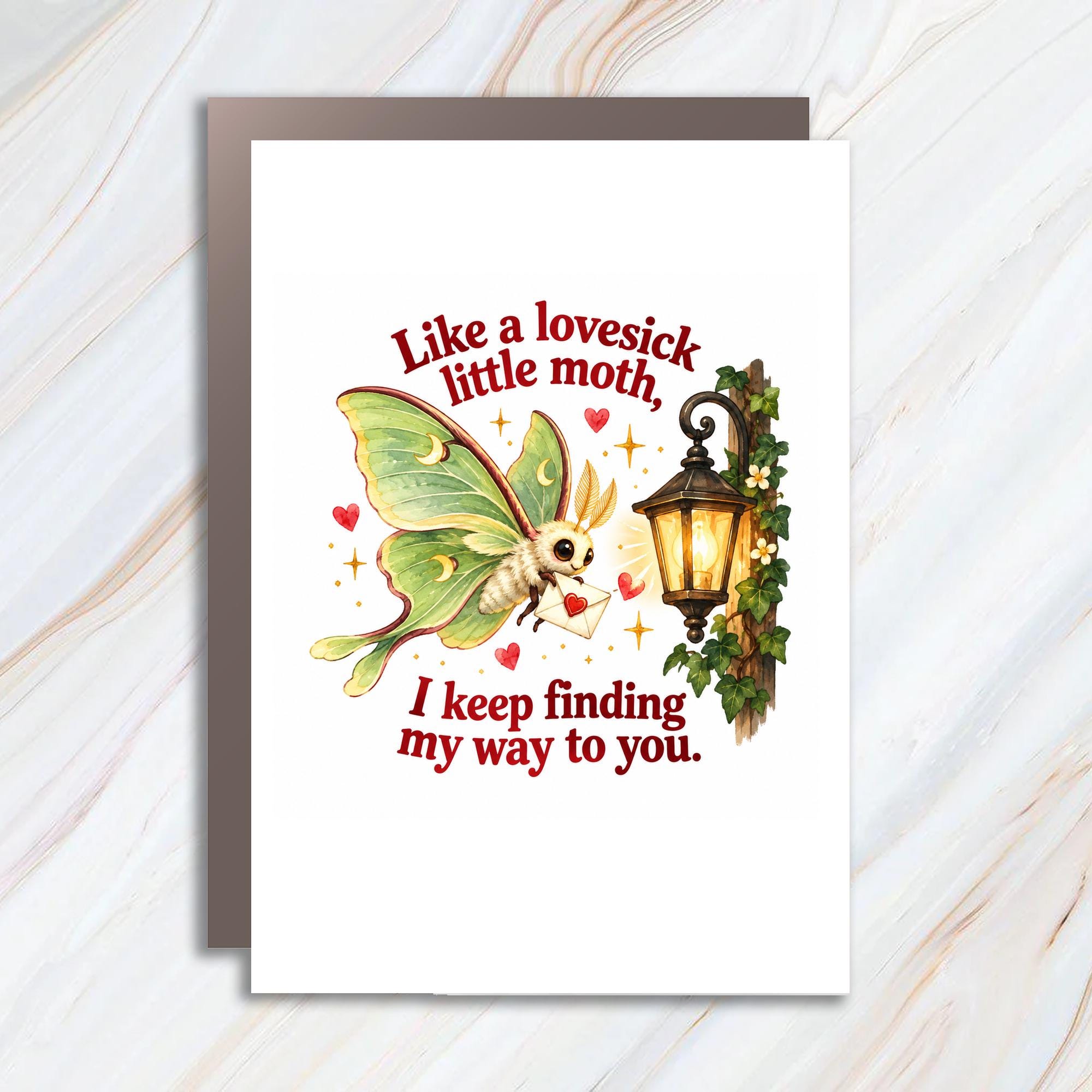 Like A Lovesick Little Moth I Keep Finding My Way To You Love Card Romantic Greeting Card Cute Moth Illustration For Her C1244