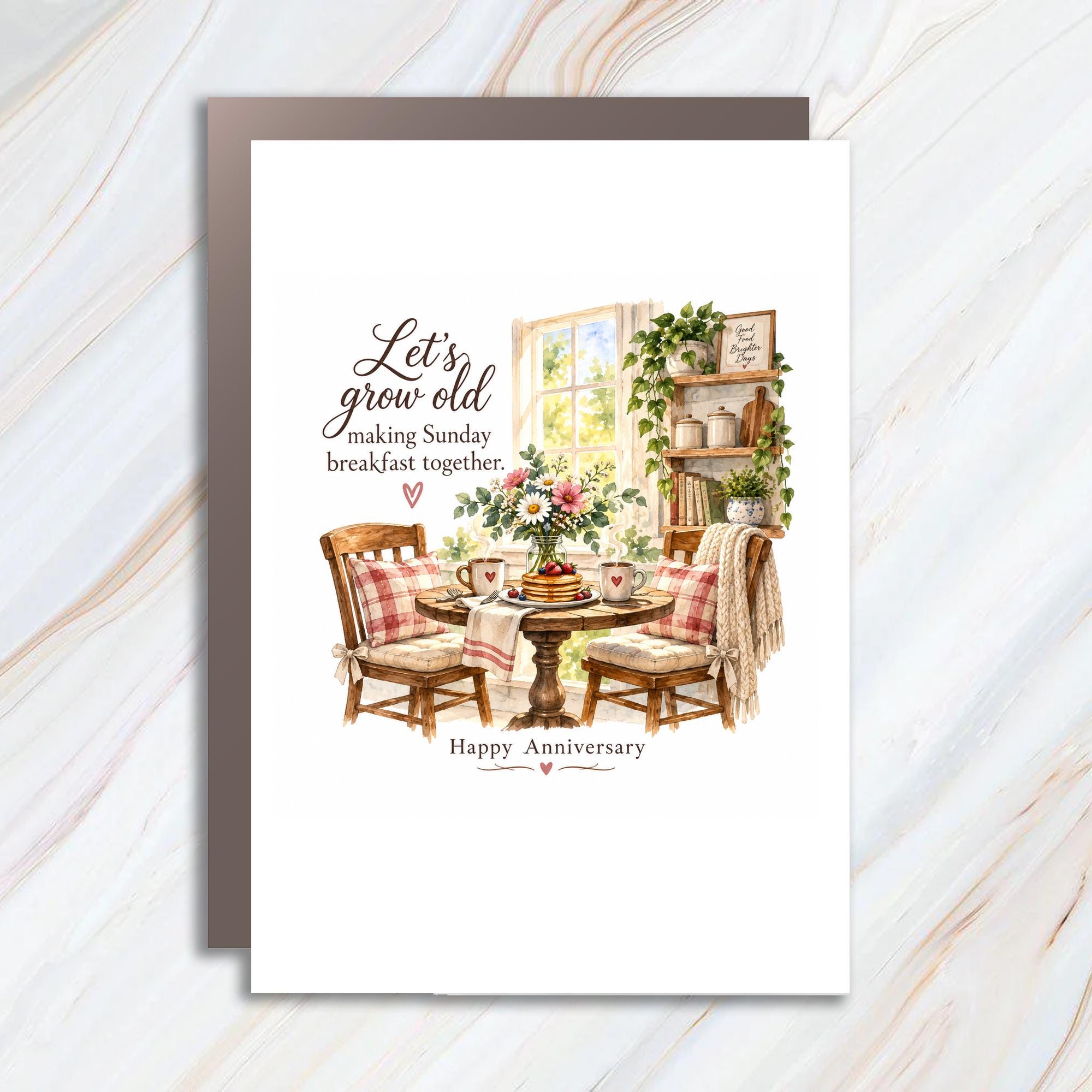 Let's Grow Old Making Sunday Breakfast Together Happy Anniversary Card Romantic Couple Cozy Breakfast Scene C1222