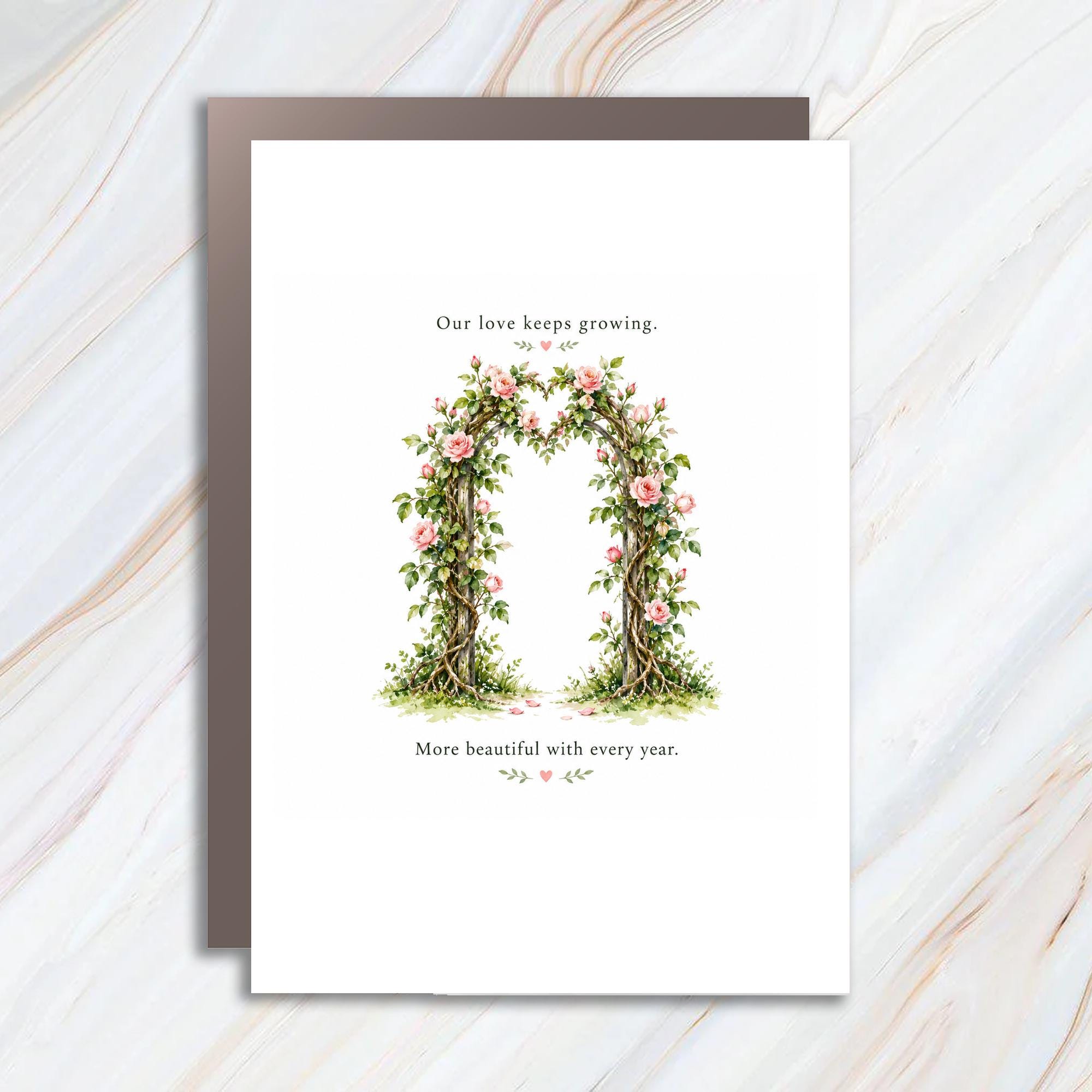Our Love Keeps Growing Anniversary Card Romantic Floral Arch With Roses More Beautiful With Every Year For Couple C1229