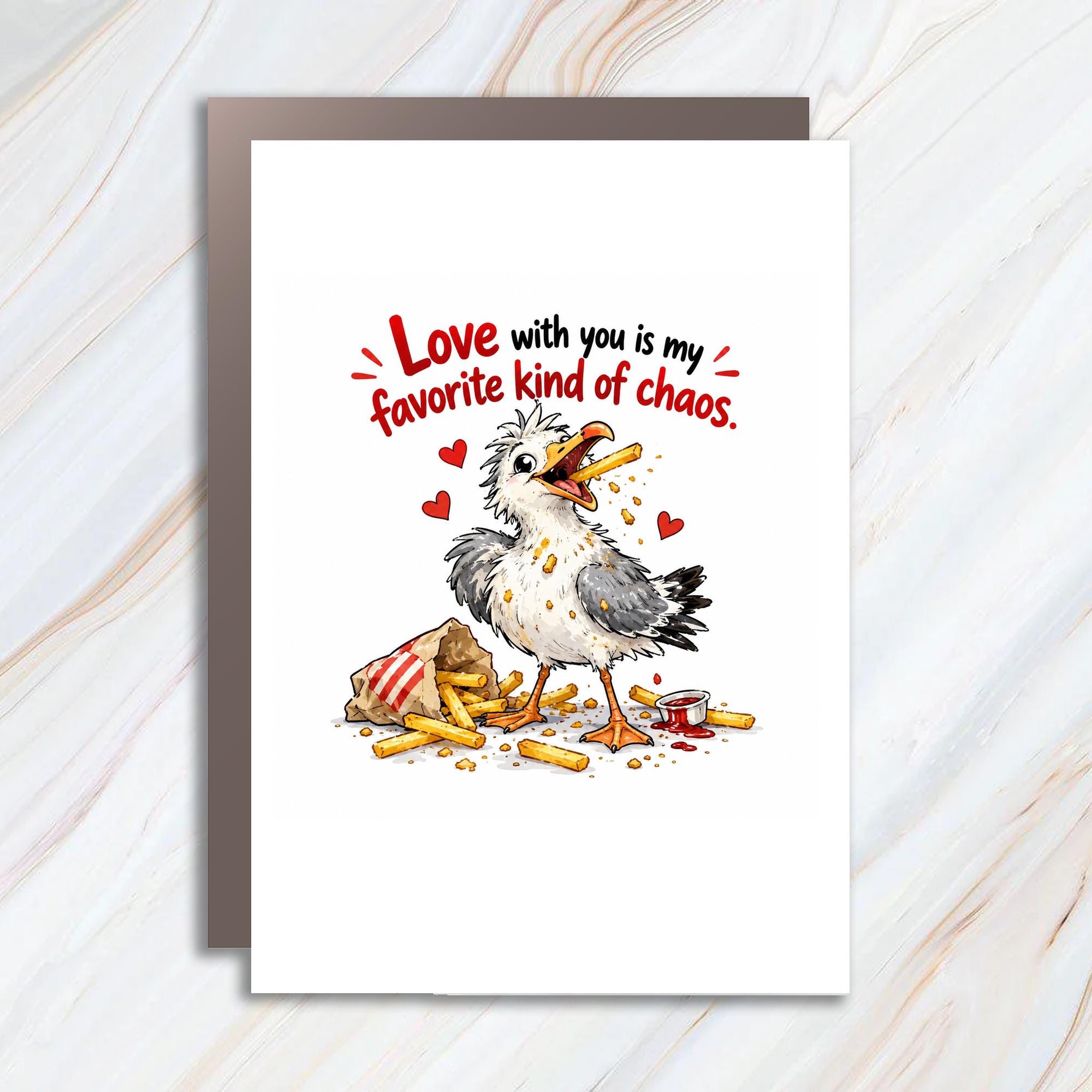 Love With You Is My Favorite Kind Of Chaos Funny Love Card Seagull With Fries Cute Romantic Greeting Card For Partner C1239