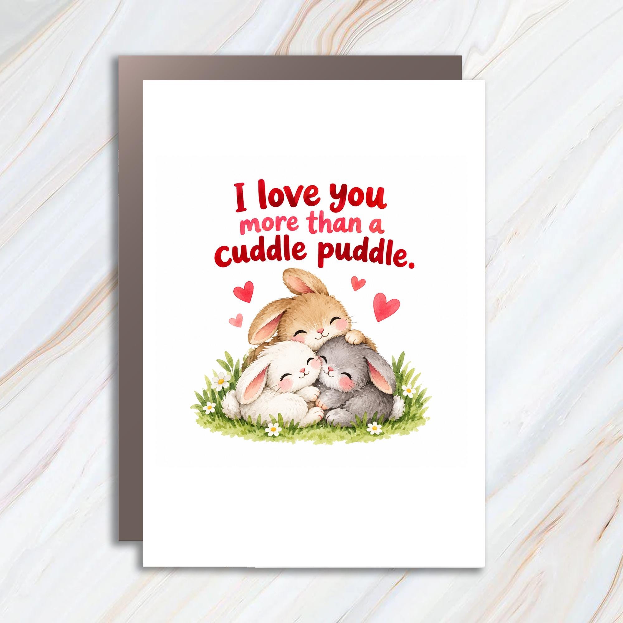 I Love You More Than A Cuddle Puddle Cute Love Card Adorable Bunny Greeting Card For Her Romantic Anniversary Card C1248