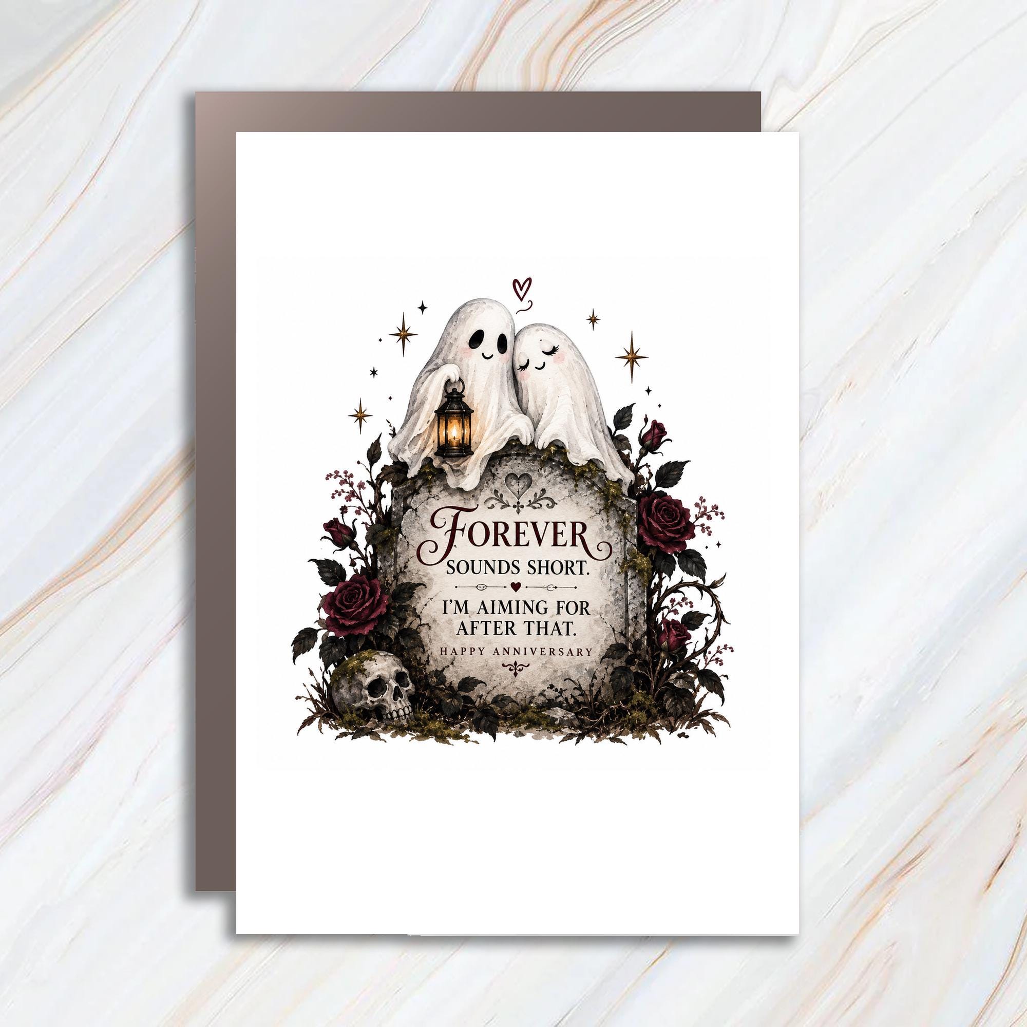 Forever Sounds Short. I'm Aiming For After That. Happy Anniversary Card Cute Ghosts Romantic Anniversary Card For Couple C1255