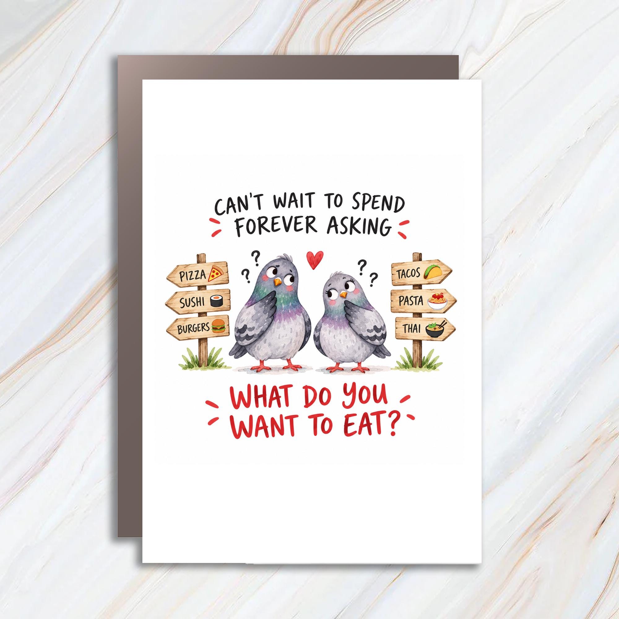 Can't Wait To Spend Forever Asking What Do You Want To Eat? Funny Anniversary Card For Couple Cute Pigeon Love Card C1259