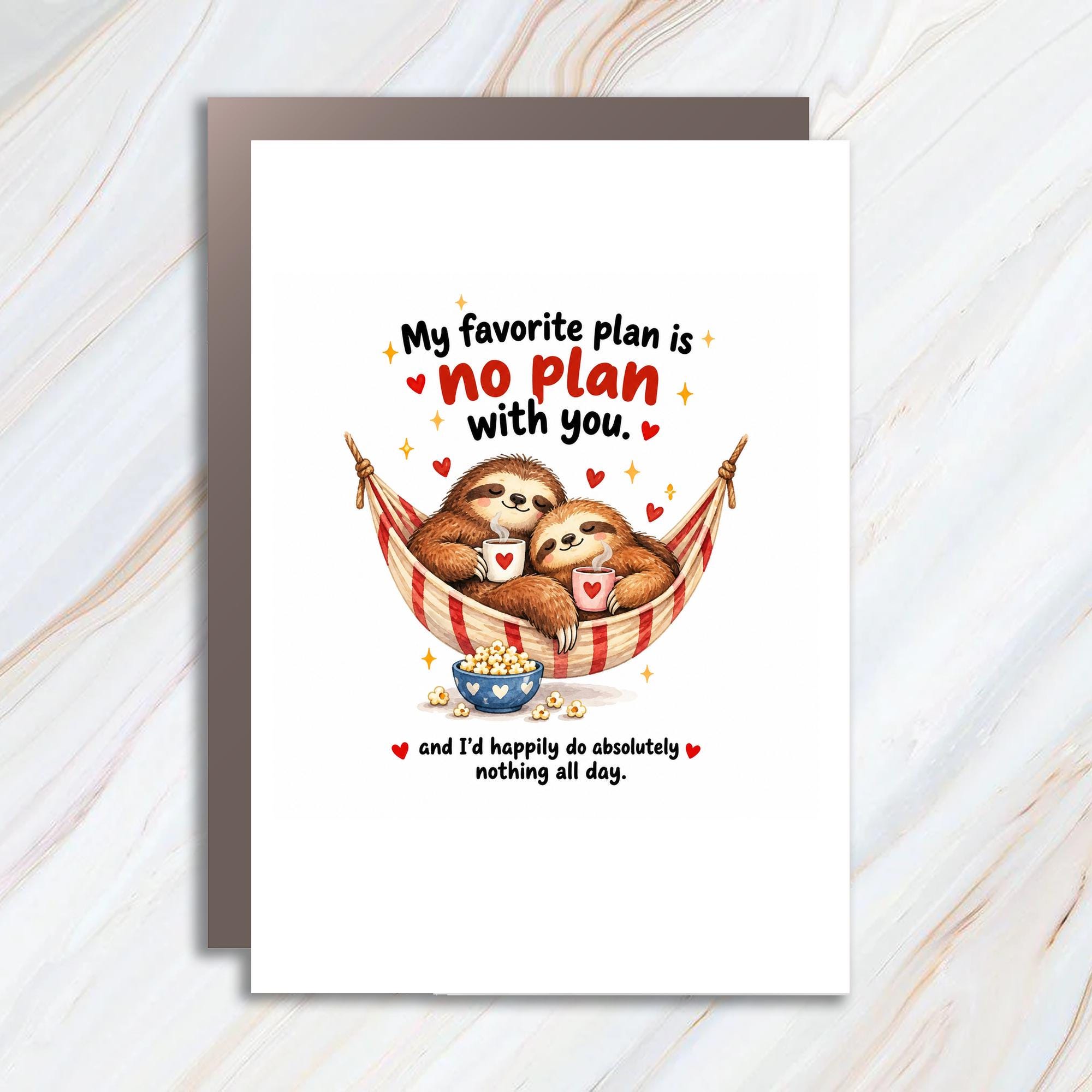 My Favorite Plan Is No Plan With You Love Card Cute Sloth Couple Romantic Greeting Card Anniversary Card For Him Her C1266
