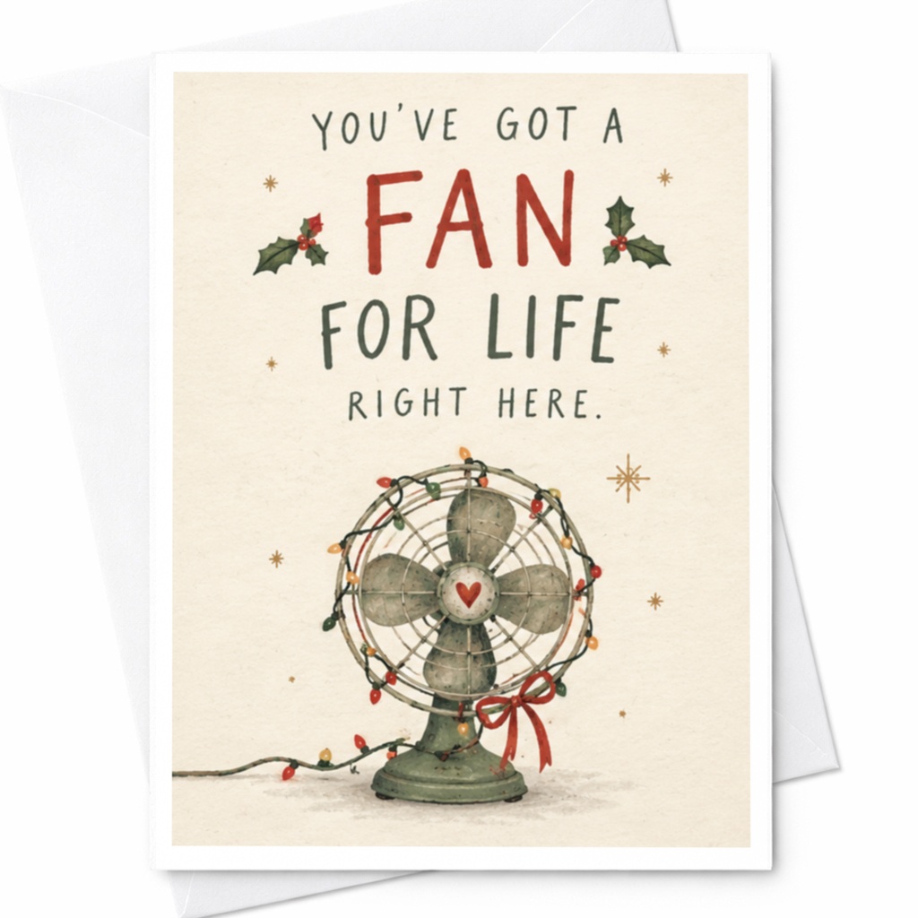 You've Got A Fan For Life Right Here. Christmas Card Cute Holiday Greeting Card For Friend Family Funny Festive Card C8726