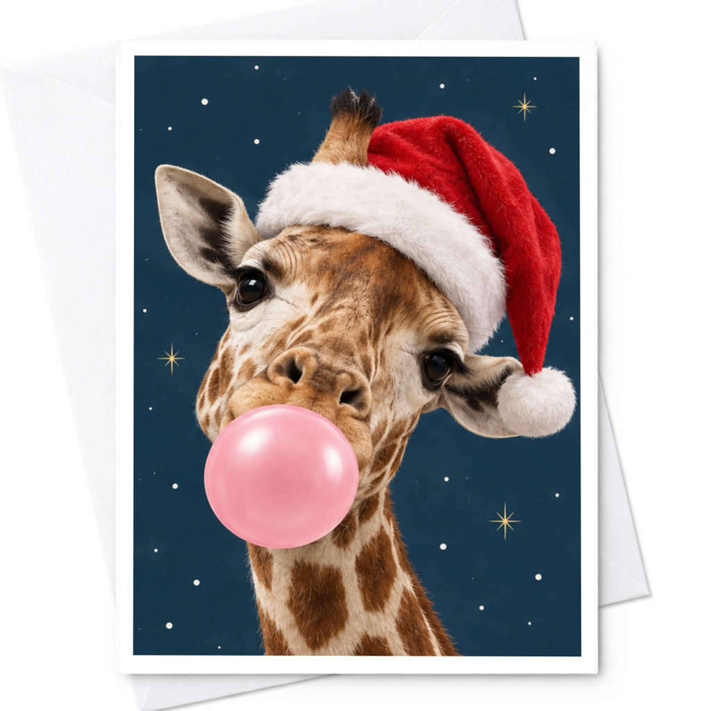Giraffe With Santa Hat Christmas Card Cute Animal Holiday Greeting Card Funny Festive Card For Animal Lovers Unique Xmas Card C8735