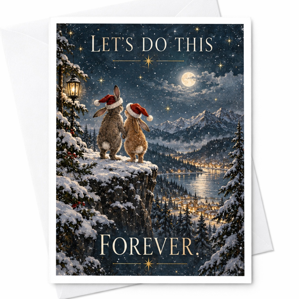 Let's Do This Forever. Christmas Card Cute Rabbits Winter Scene Holiday Greeting Card For Couple Romantic Festive Card C8761