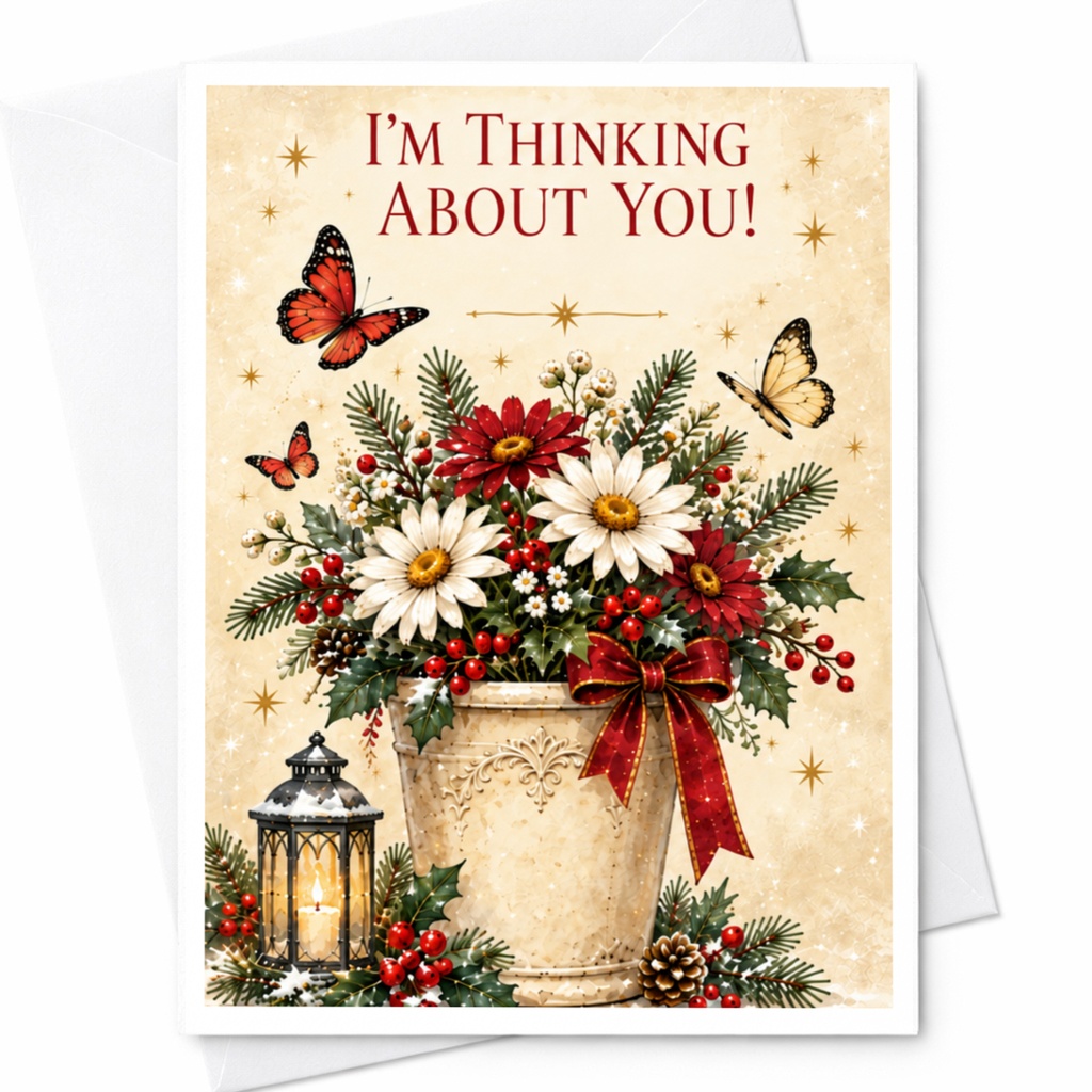 I'm Thinking About You! Floral Thinking Of You Card With Butterflies Cute Greeting Card For Friend Sentimental Note Card C8762