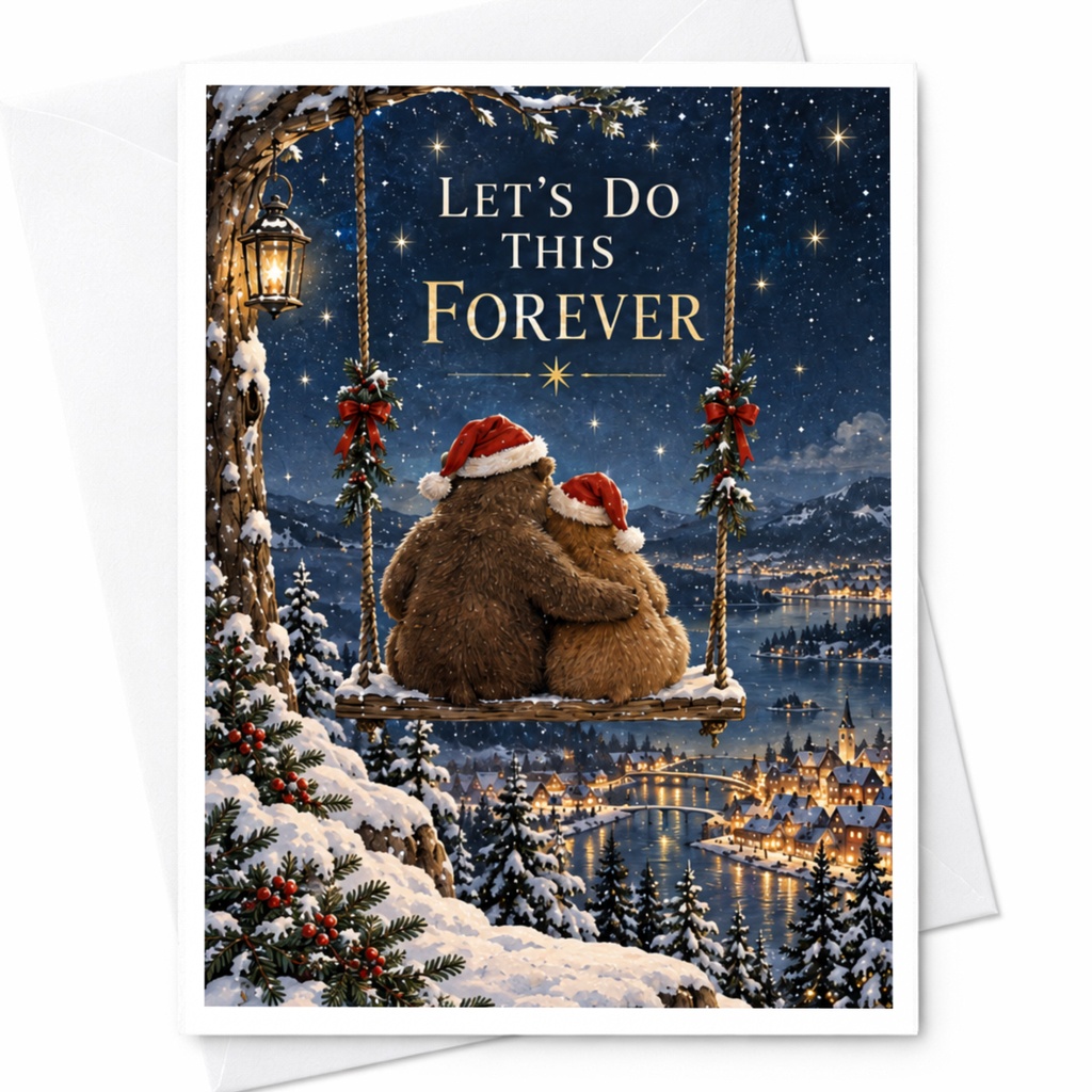 Let's Do This Forever Christmas Card Cute Bears Winter Scene Romantic Holiday Card For Couple Anniversary Love C8764