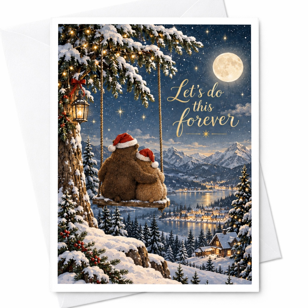 Let's Do This Forever Christmas Card Cute Bears Winter Scene Holiday Greeting Card For Couple Romantic Festive Card C8765