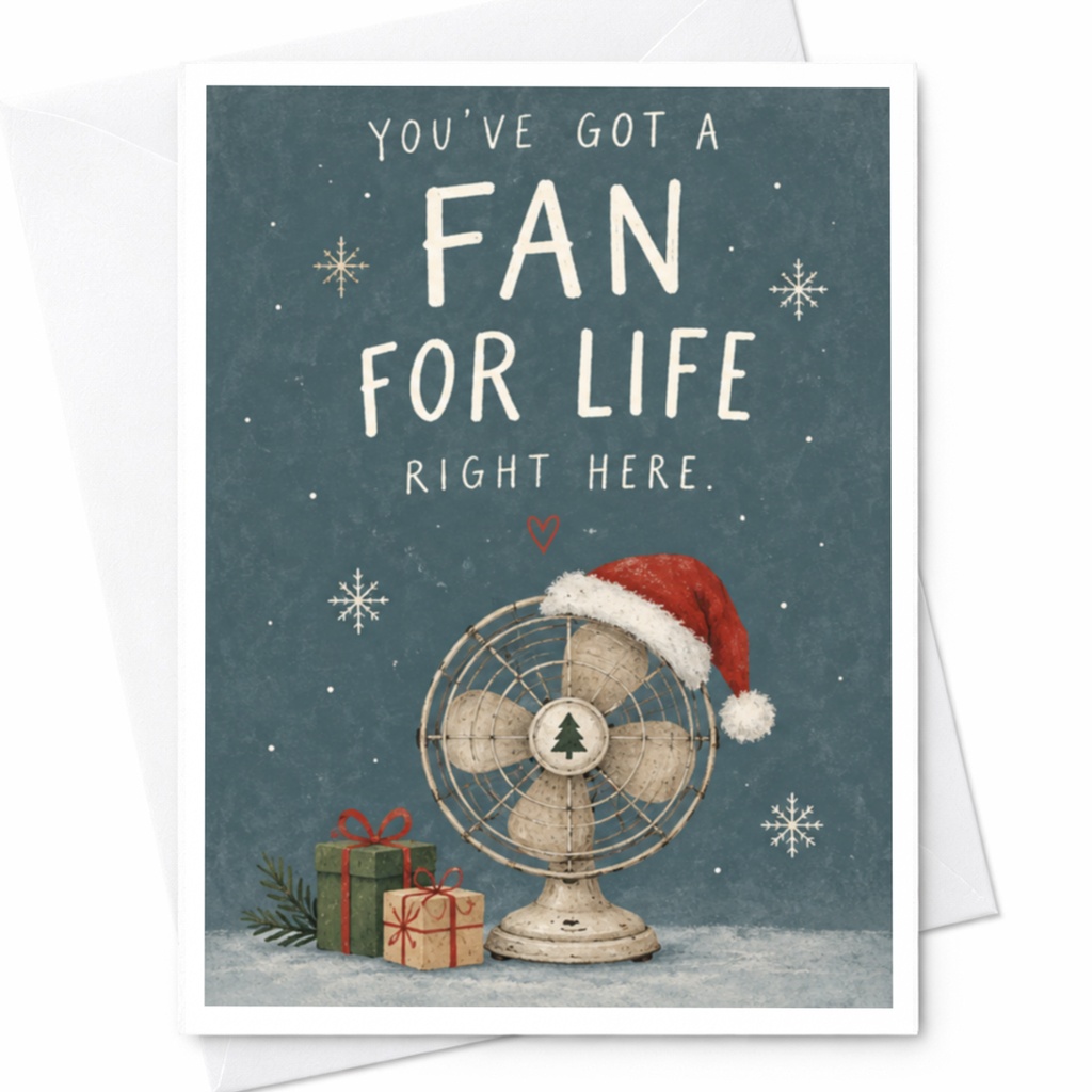 You've Got A Fan For Life Right Here. Christmas Card Cute Holiday Greeting Card For Friend Family Funny Festive Card With Fan C8727