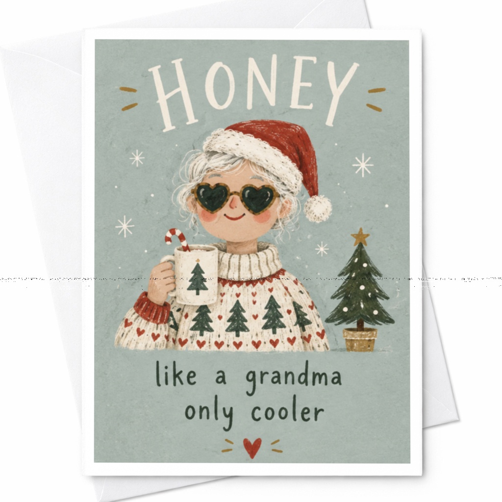 Honey Like A Grandma Only Cooler Christmas Card Funny Holiday Greeting Card For Grandma Cute Festive Card With Santa Hat C8777
