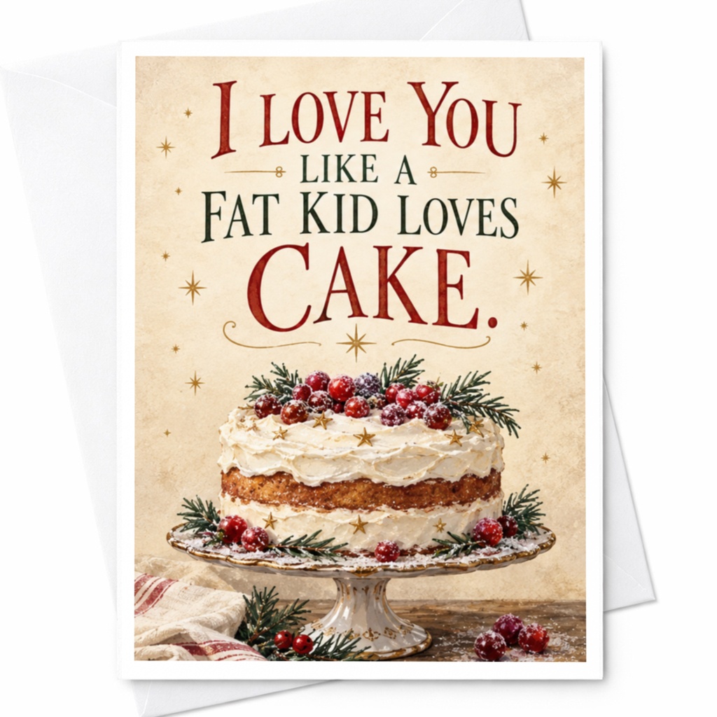 I Love You Like A Fat Kid Loves Cake Funny Love Card Romantic Greeting Card For Him Her Cute Cake Illustration Anniversary C8778