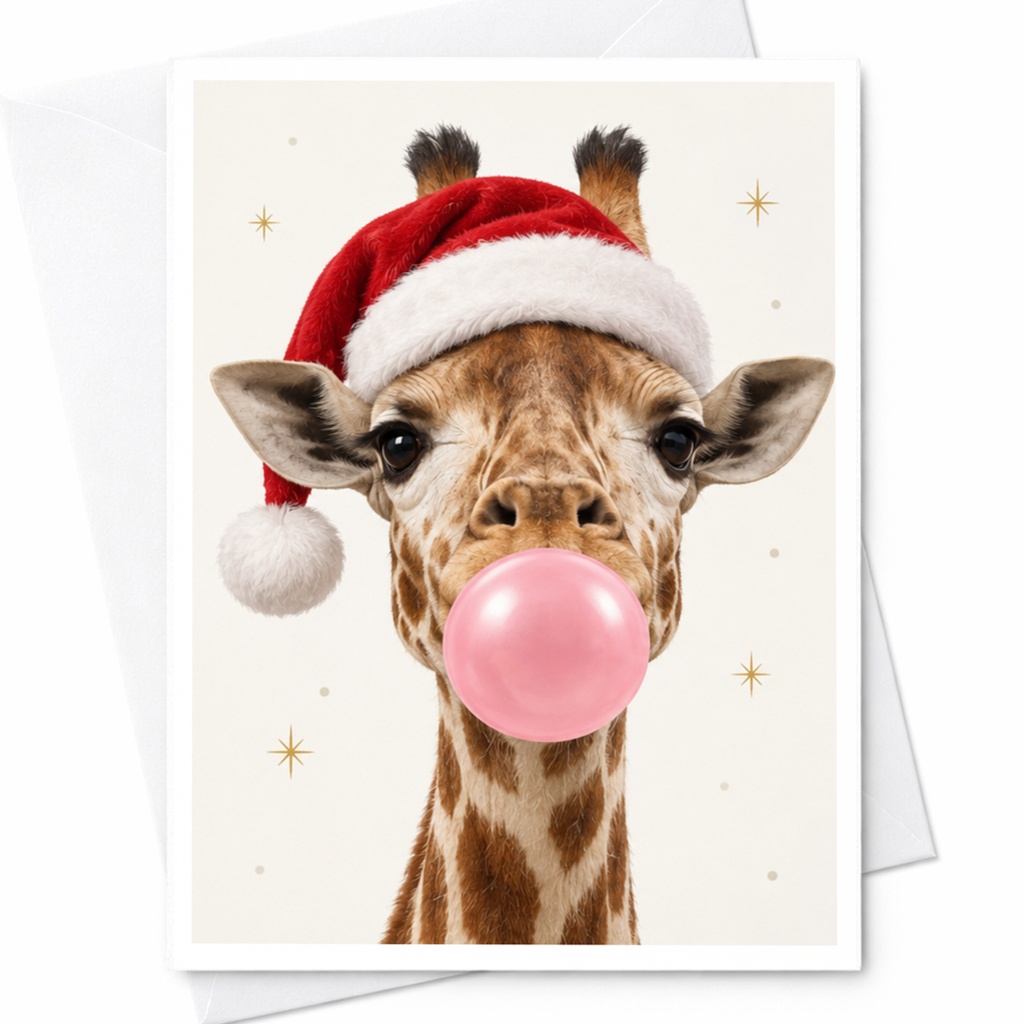 Giraffe With Santa Hat Christmas Card Cute Animal Holiday Greeting Card Funny Festive Card For Animal Lovers Unique Xmas Card C8734