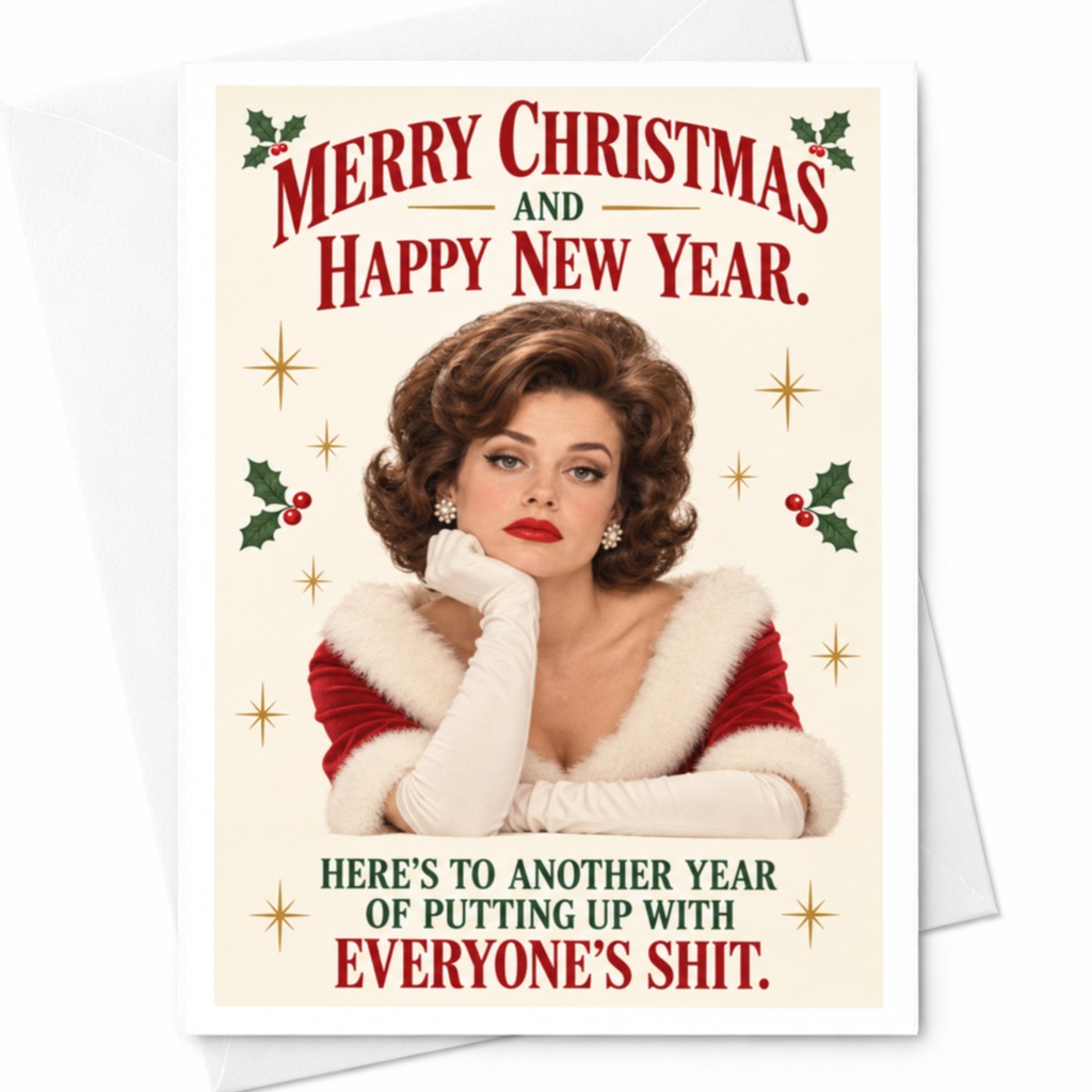 Merry Christmas And Happy New Year Funny Christmas Card Retro Woman Holiday Greeting Card For Friends Family C8782