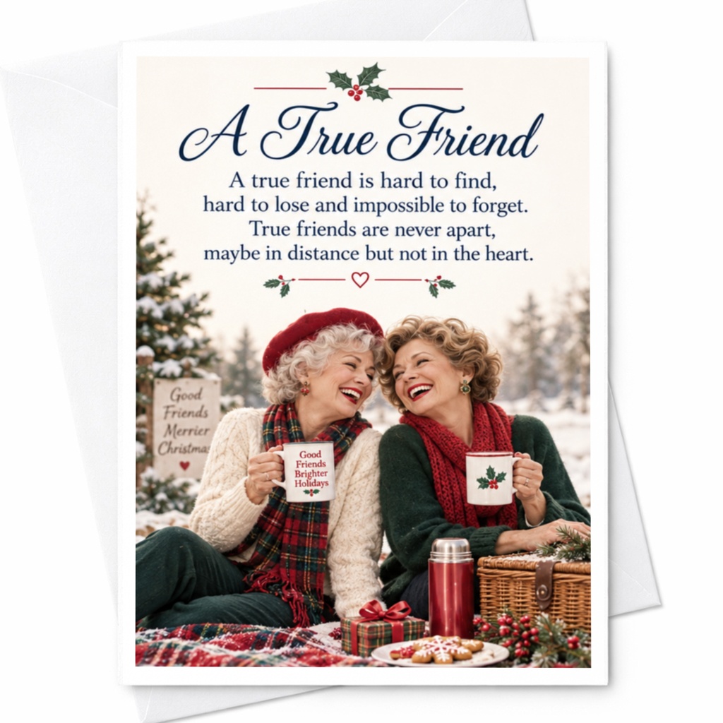 A True Friend Christmas Card Heartfelt Holiday Greeting For Best Friend Winter Scene Cozy Friendship Card C8742
