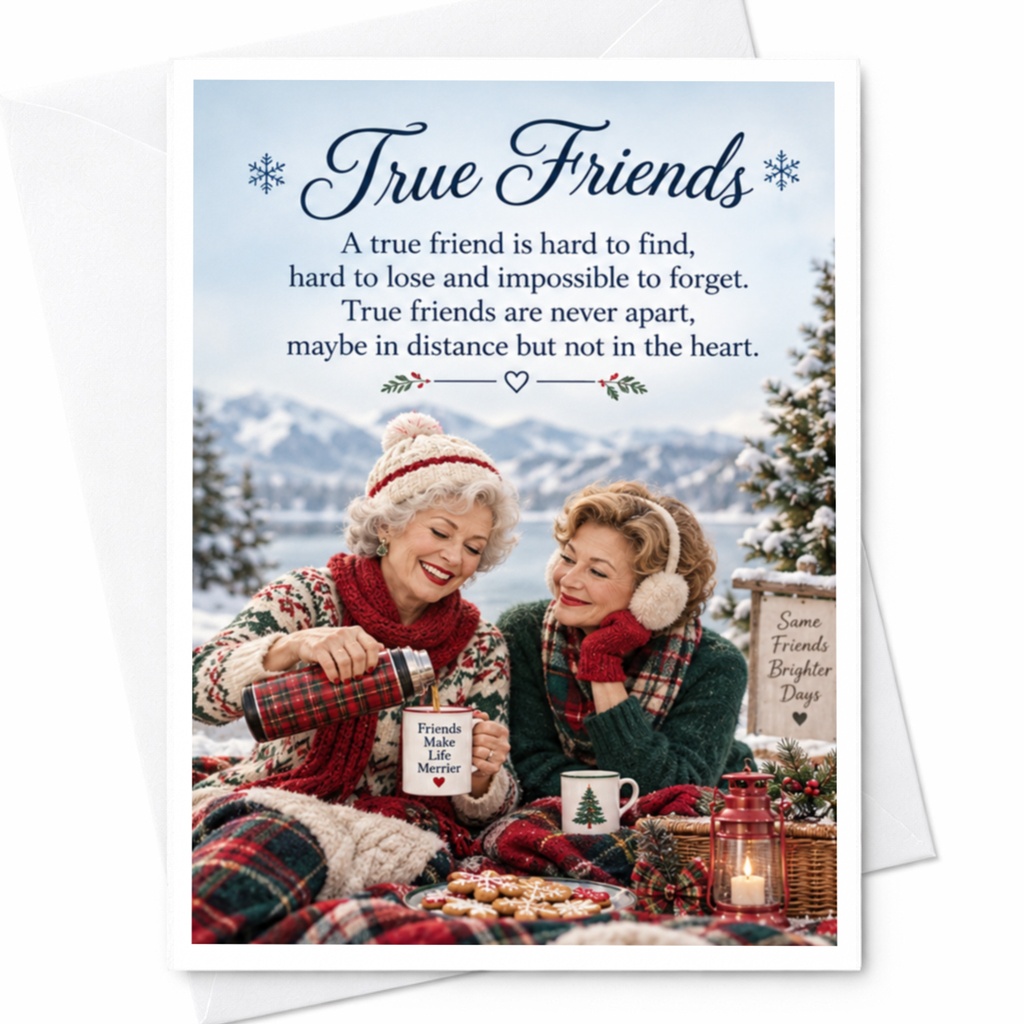 True Friends Friendship Card Heartfelt Greeting Card For Best Friend Winter Scene Sentimental Card For Her Thoughtful Gift C8743