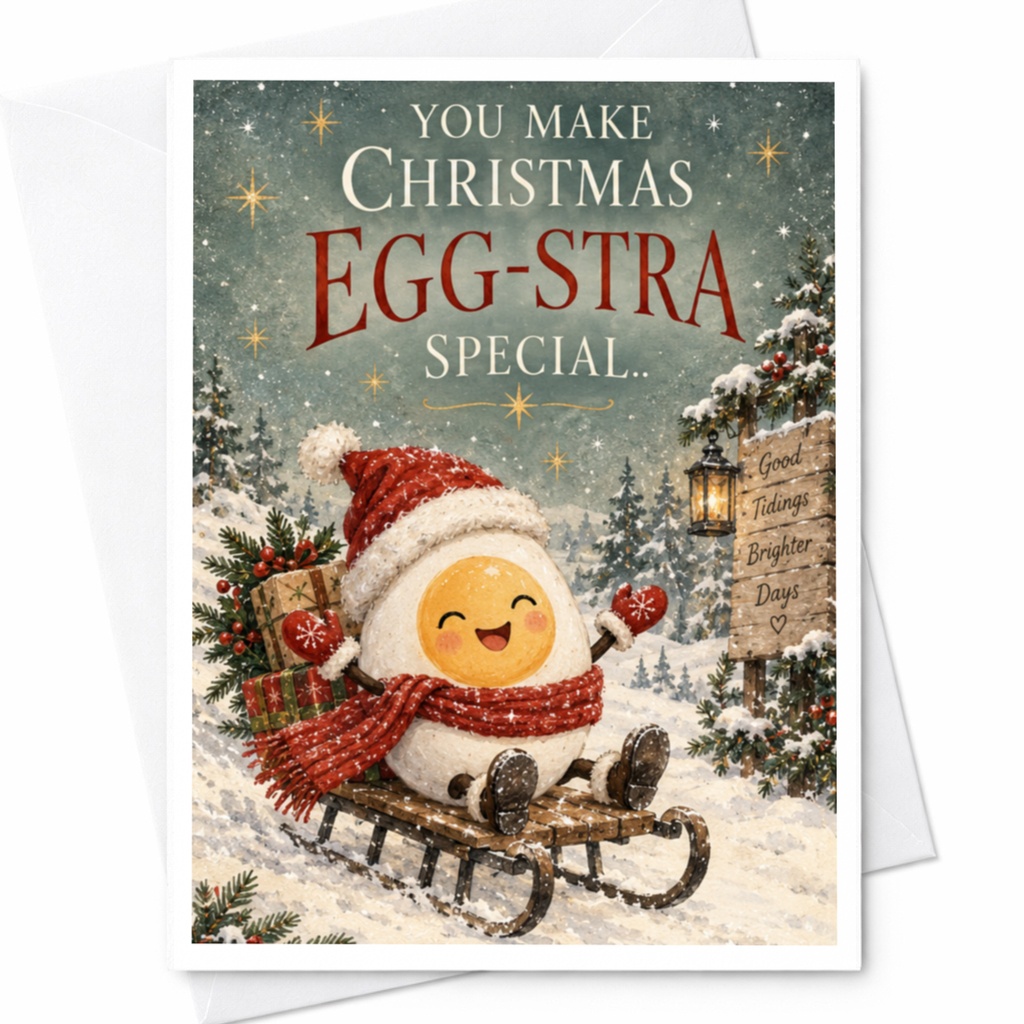 You Make Christmas Egg-Stra Special Christmas Card Cute Egg Character Sledding Holiday Greeting Card For Friend Family Fun C8797
