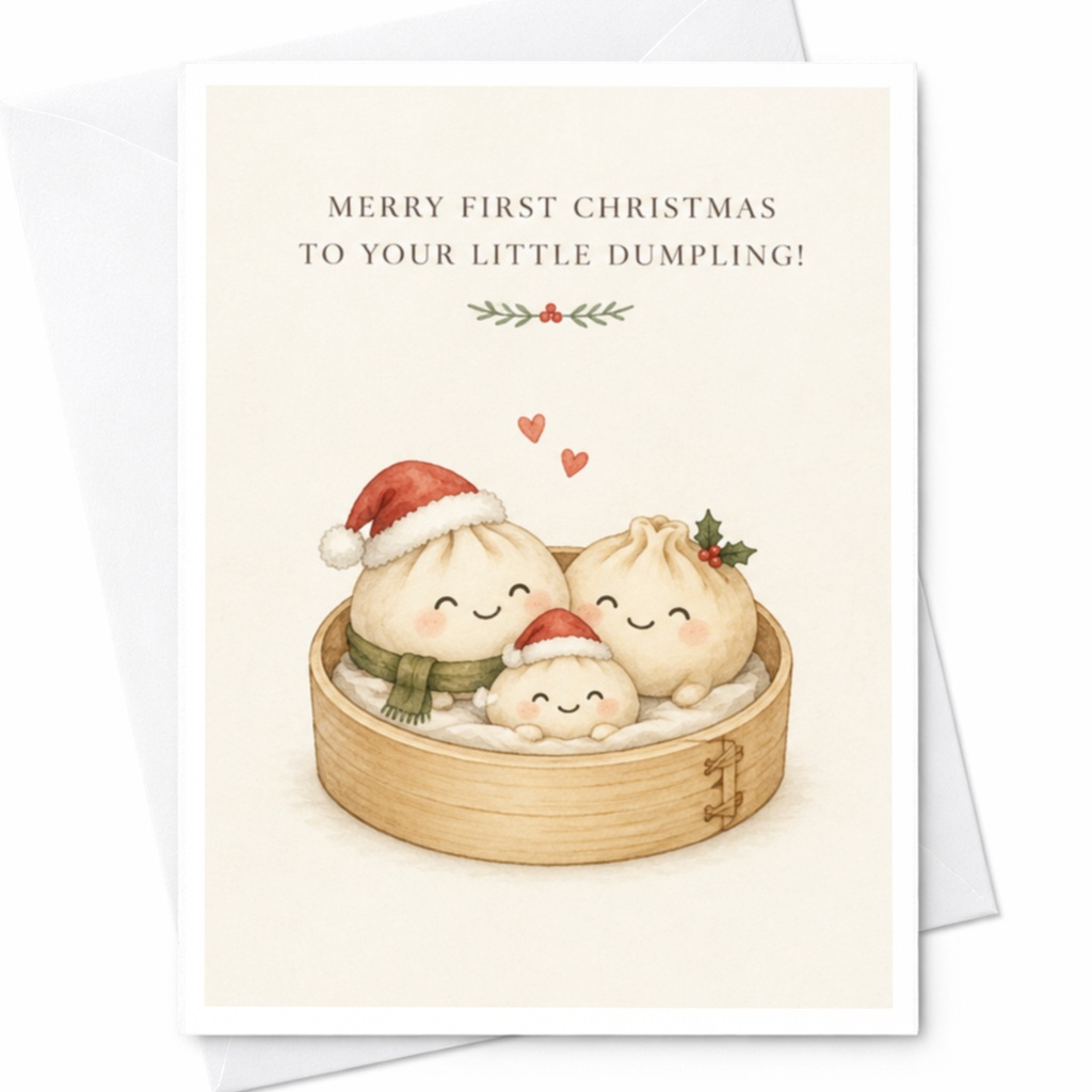 Merry First Christmas To Your Little Dumpling! Cute Christmas Card Baby's First Holiday Adorable Dumpling Family Card C8800