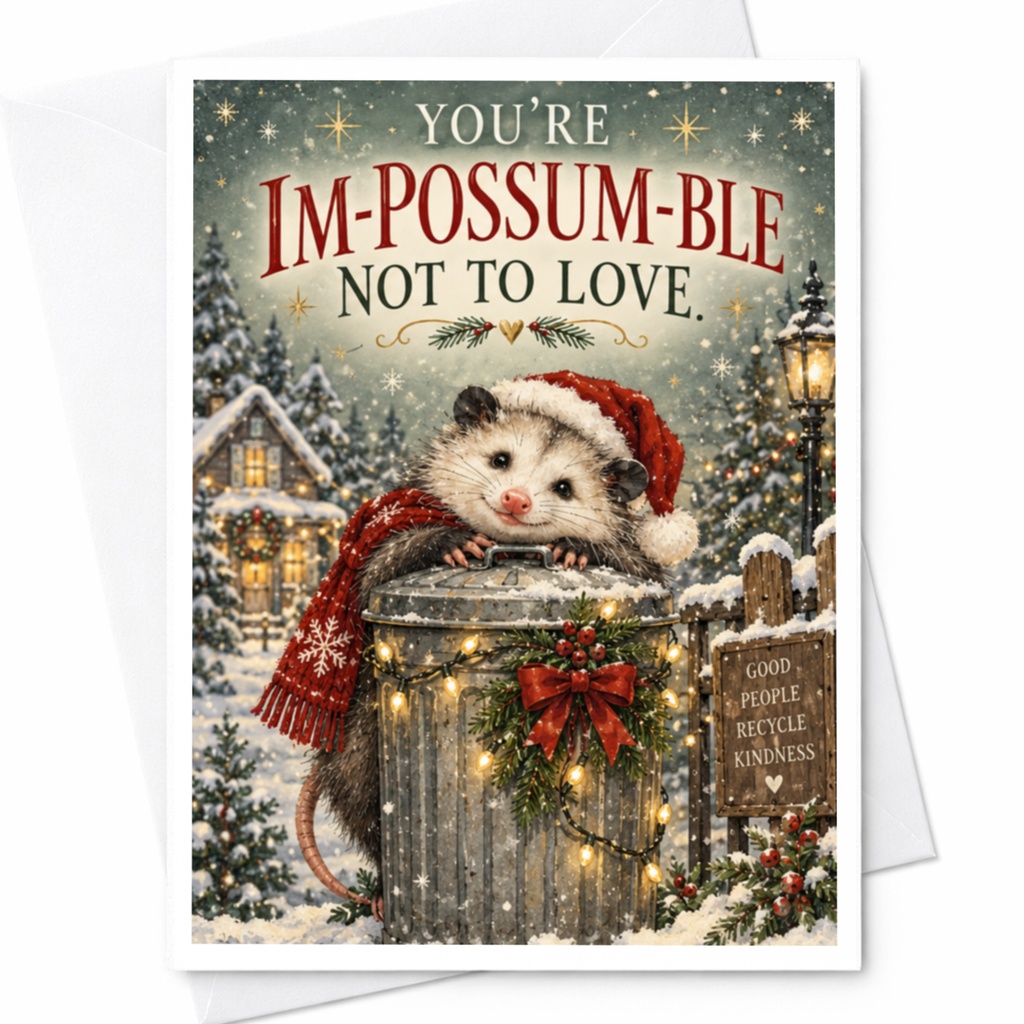 You're Im-Possum-Ble Not To Love Christmas Card Cute Possum Holiday Card Animal Lover Funny Greeting Card For Friend C8749