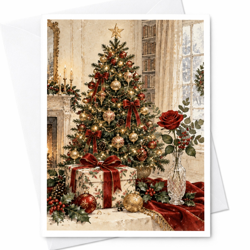 Christmas Tree Greeting Card Festive Holiday Card With Ornaments And Gifts Elegant Seasonal Card For Family And Friends C8752