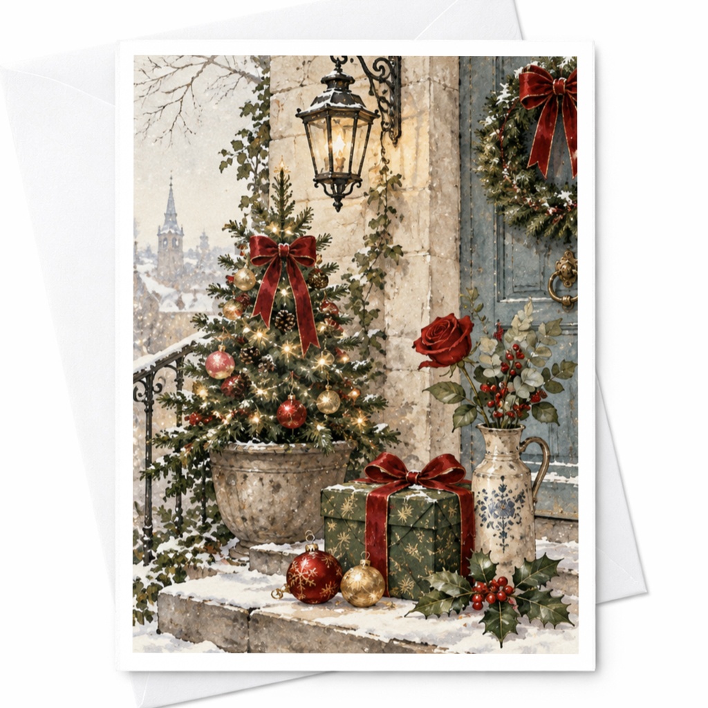 Christmas Tree Greeting Card Festive Holiday Card With Ornaments And Gifts Winter Scene For Family Friends Seasonal Card C8753