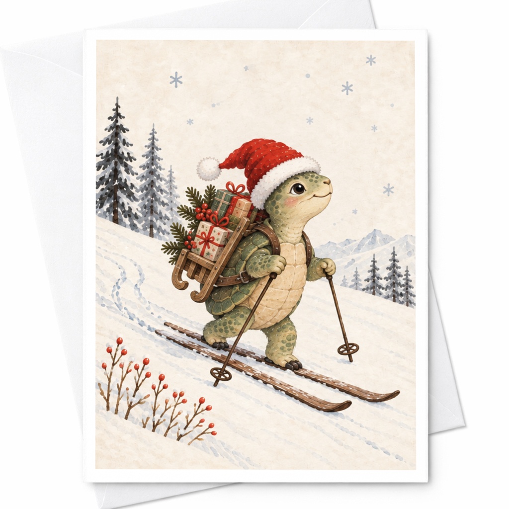 Turtle Skiing Christmas Card Cute Holiday Greeting Card Winter Animal Card For Kids Family Festive Season Card C8812