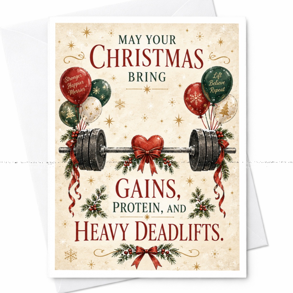 May Your Christmas Bring Gains, Protein, And Heavy Deadlifts Christmas Card Fitness Enthusiast Funny Holiday Card Weightlifting Gy C8758