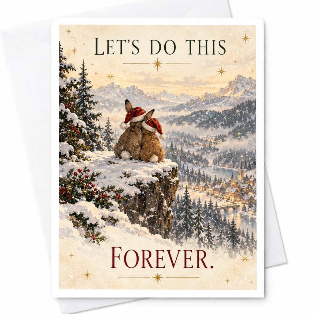 Let's Do This Forever. Christmas Card Cute Bunnies Winter Scene Holiday Greeting Card For Couple Romantic Festive Card C8760