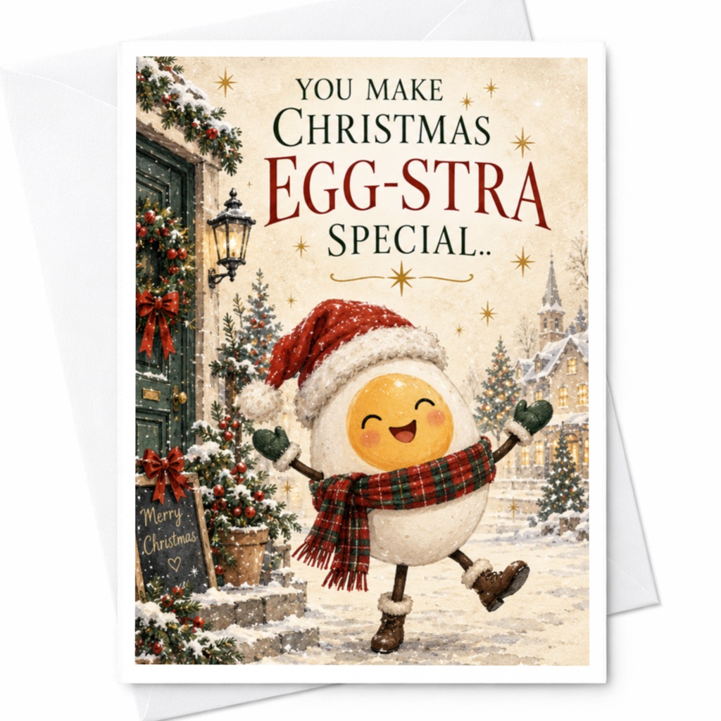 You Make Christmas Egg-Stra Special Christmas Card Cute Festive Egg Character Holiday Greeting Card For Friend Family C8796