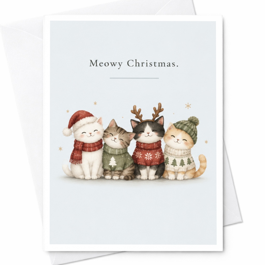 Meowy Christmas Cute Cat Christmas Card Adorable Holiday Greeting Card For Cat Lover Festive Cats In Sweaters C8799