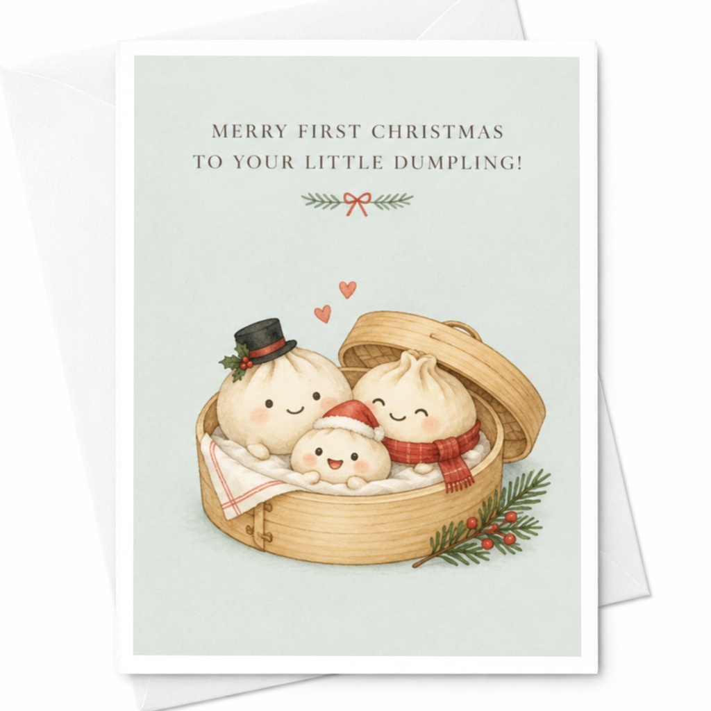 Merry First Christmas To Your Little Dumpling! Cute Christmas Card Baby's First Christmas Adorable Dumpling Family Card C8801